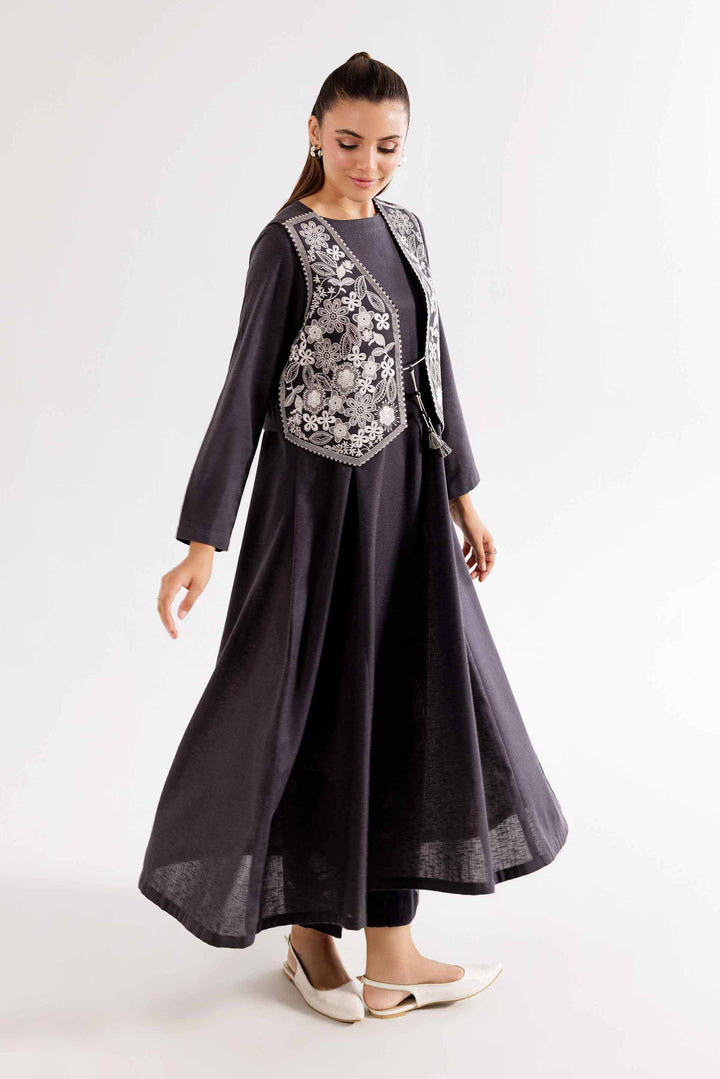 Printed Embroidered Black Karandi Suit