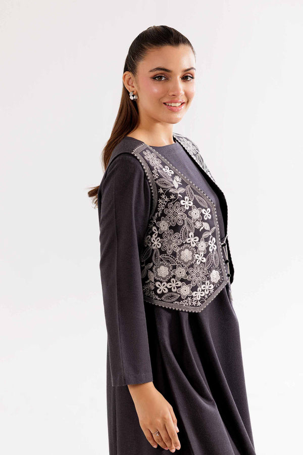 Printed Embroidered Black Karandi Suit