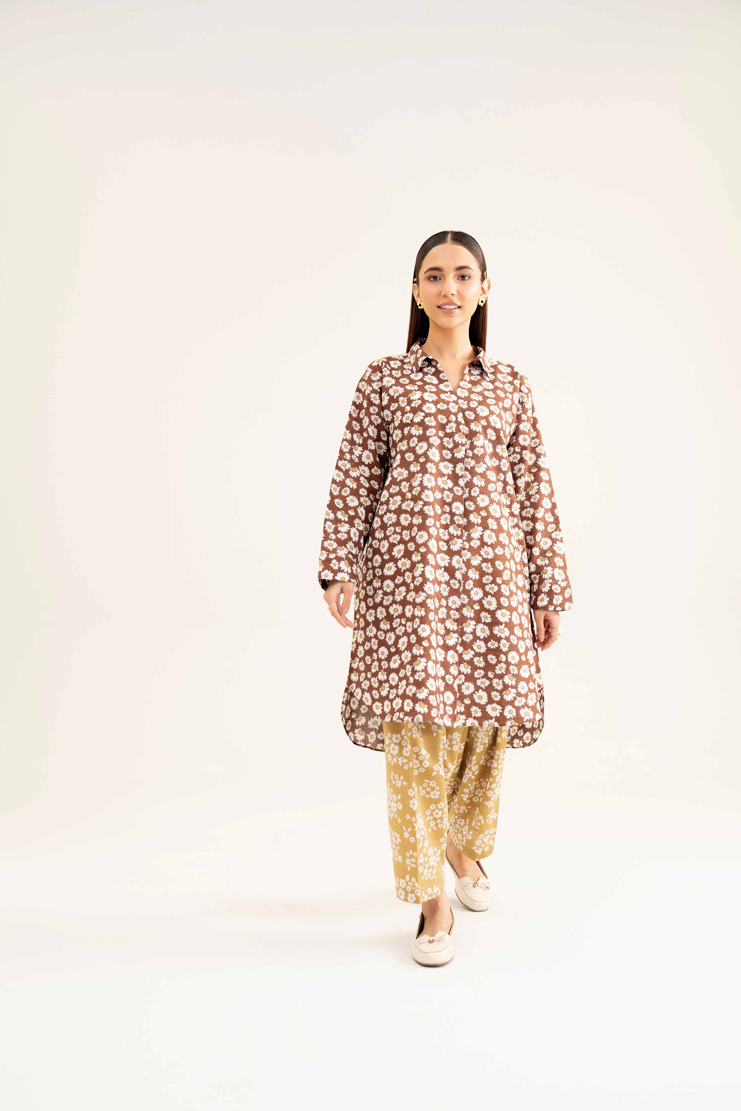 NishatUK - Brown Printed Khaddar 2-piece ready to wear Dress