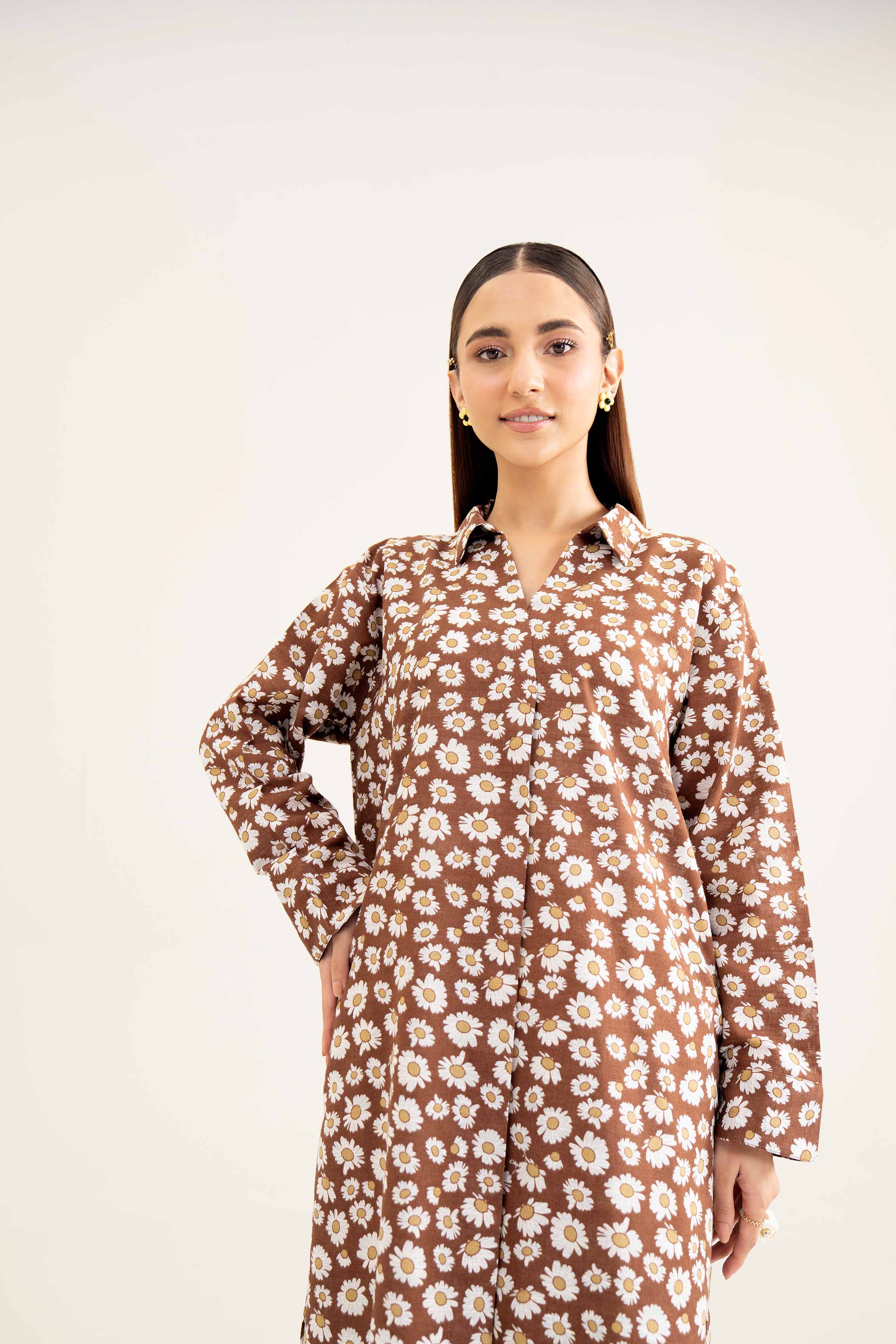 NishatUK - Brown Printed Khaddar 2-piece ready to wear Dress