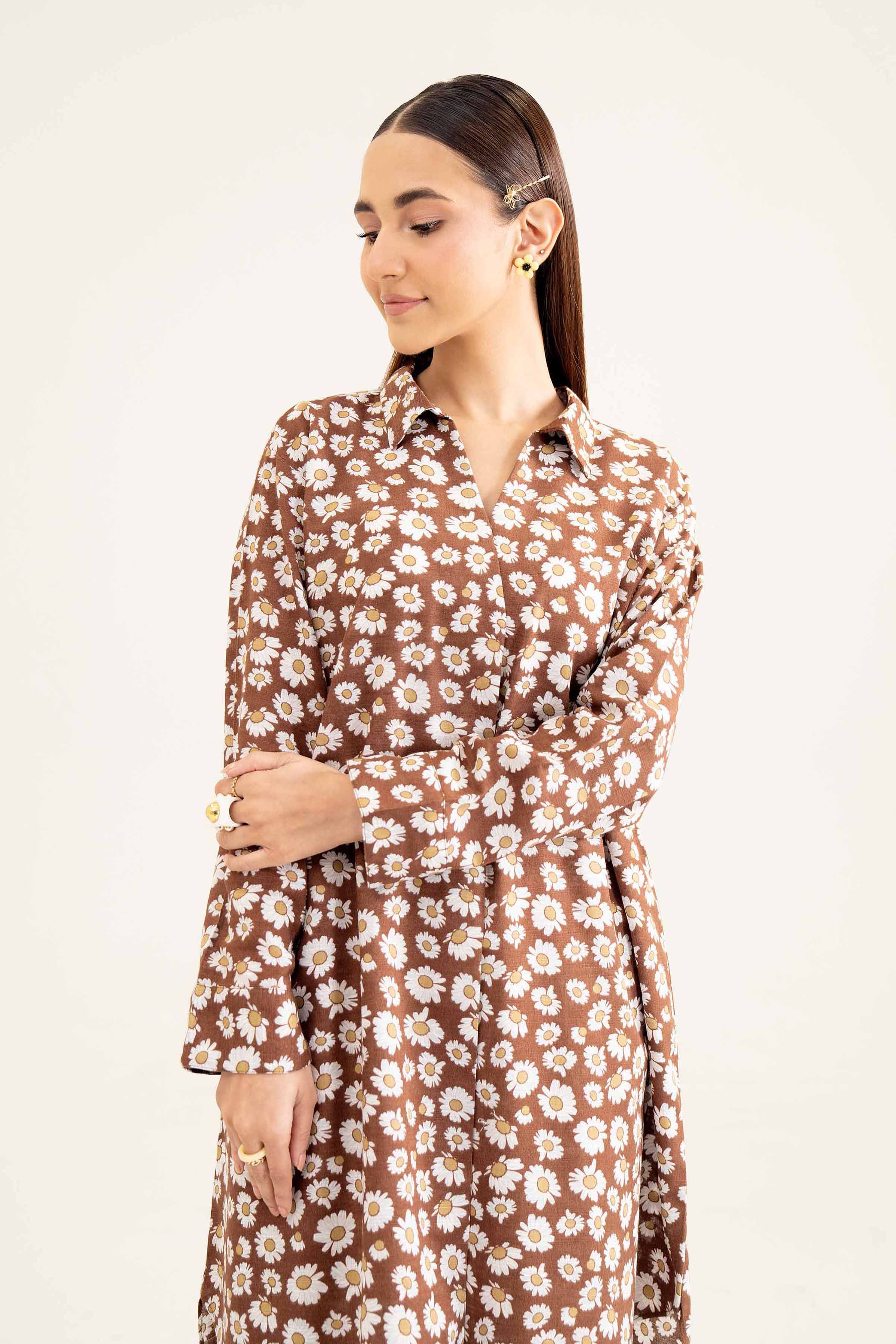 NishatUK - Brown Printed Khaddar 2-piece ready to wear Dress