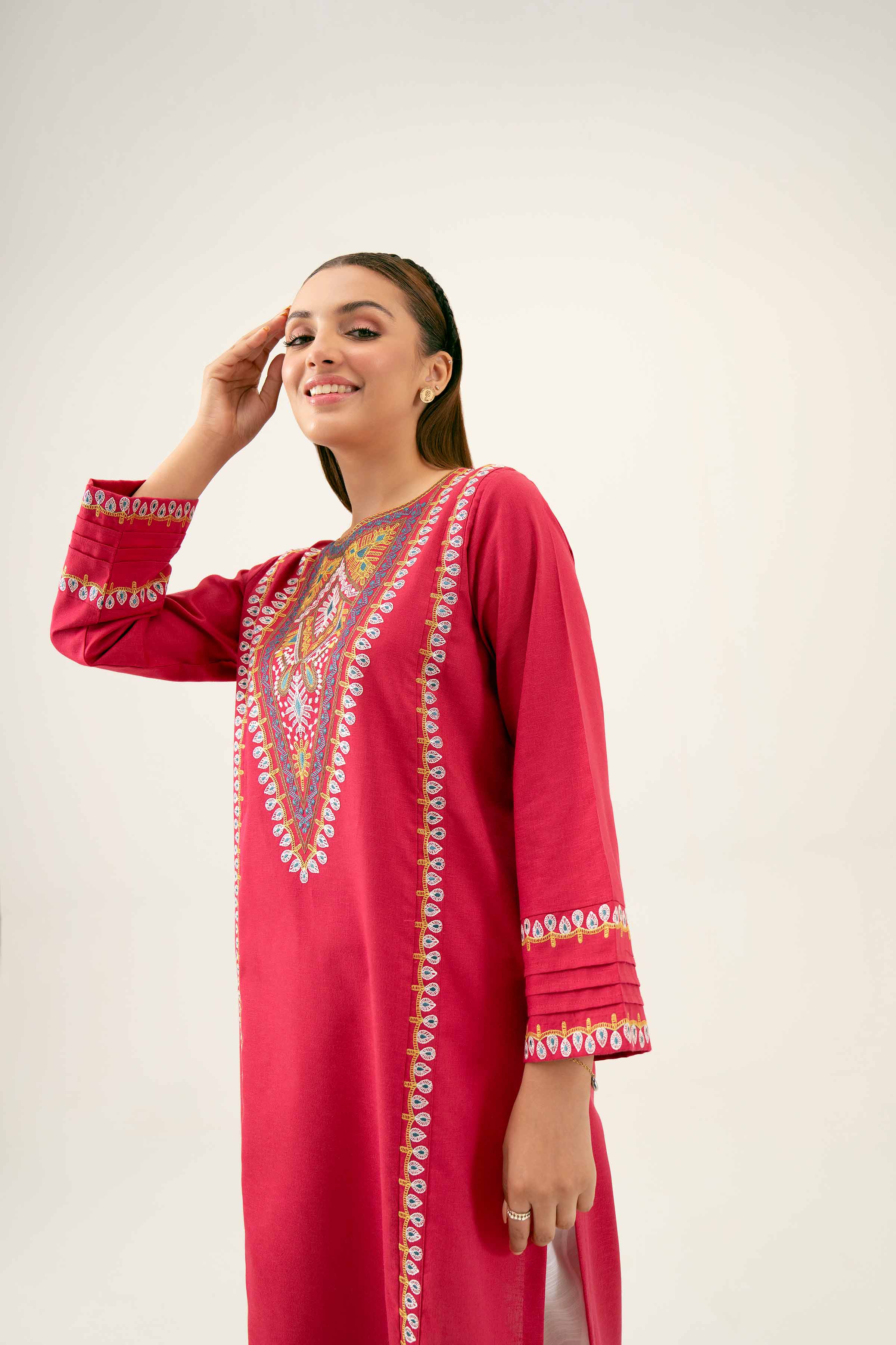 NishatUK - Pink Embroidered   Karandi 1-piece ready to wear Shirt