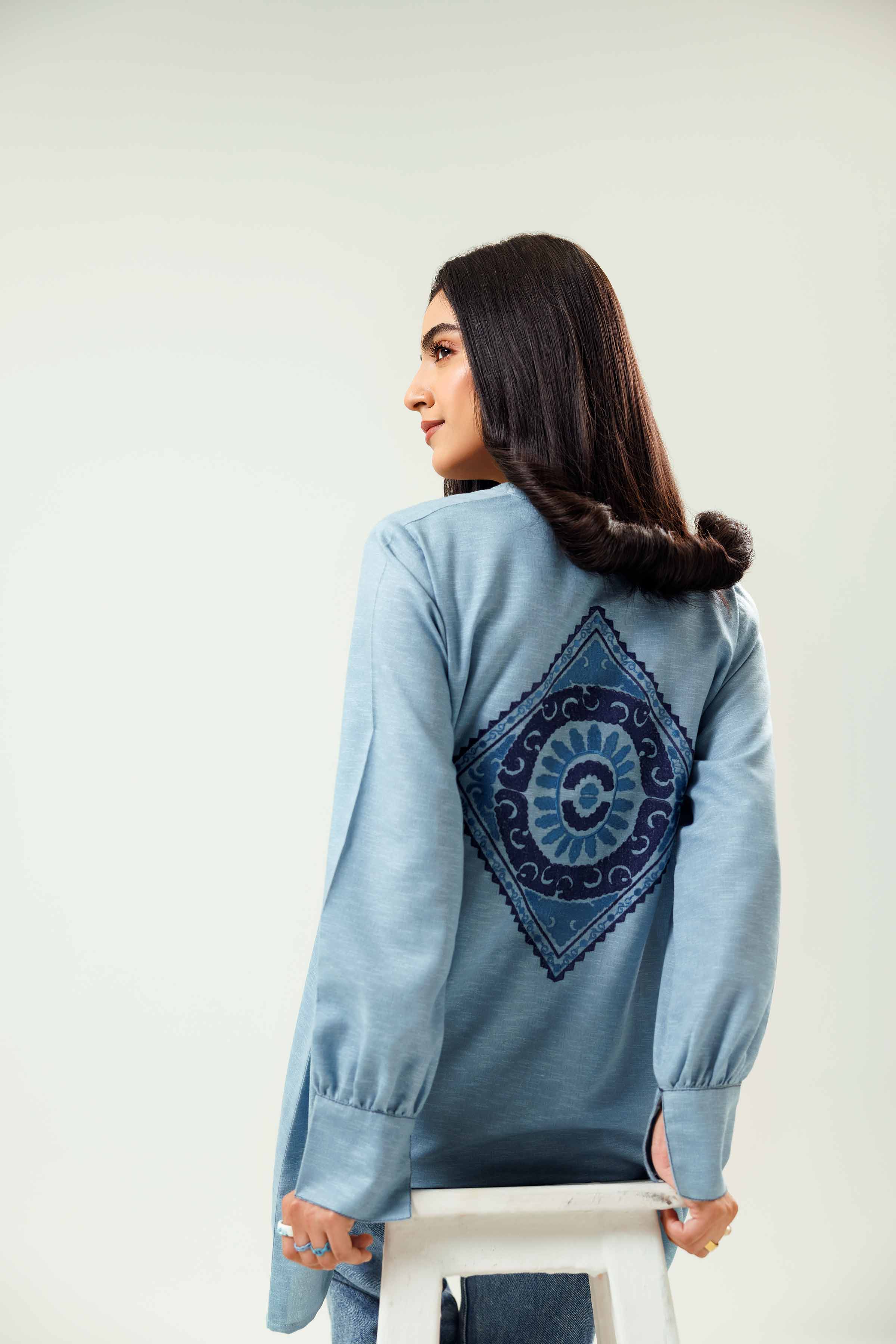 NishatUK - Blue Embroidered   Karandi 1-piece ready to wear Tunic