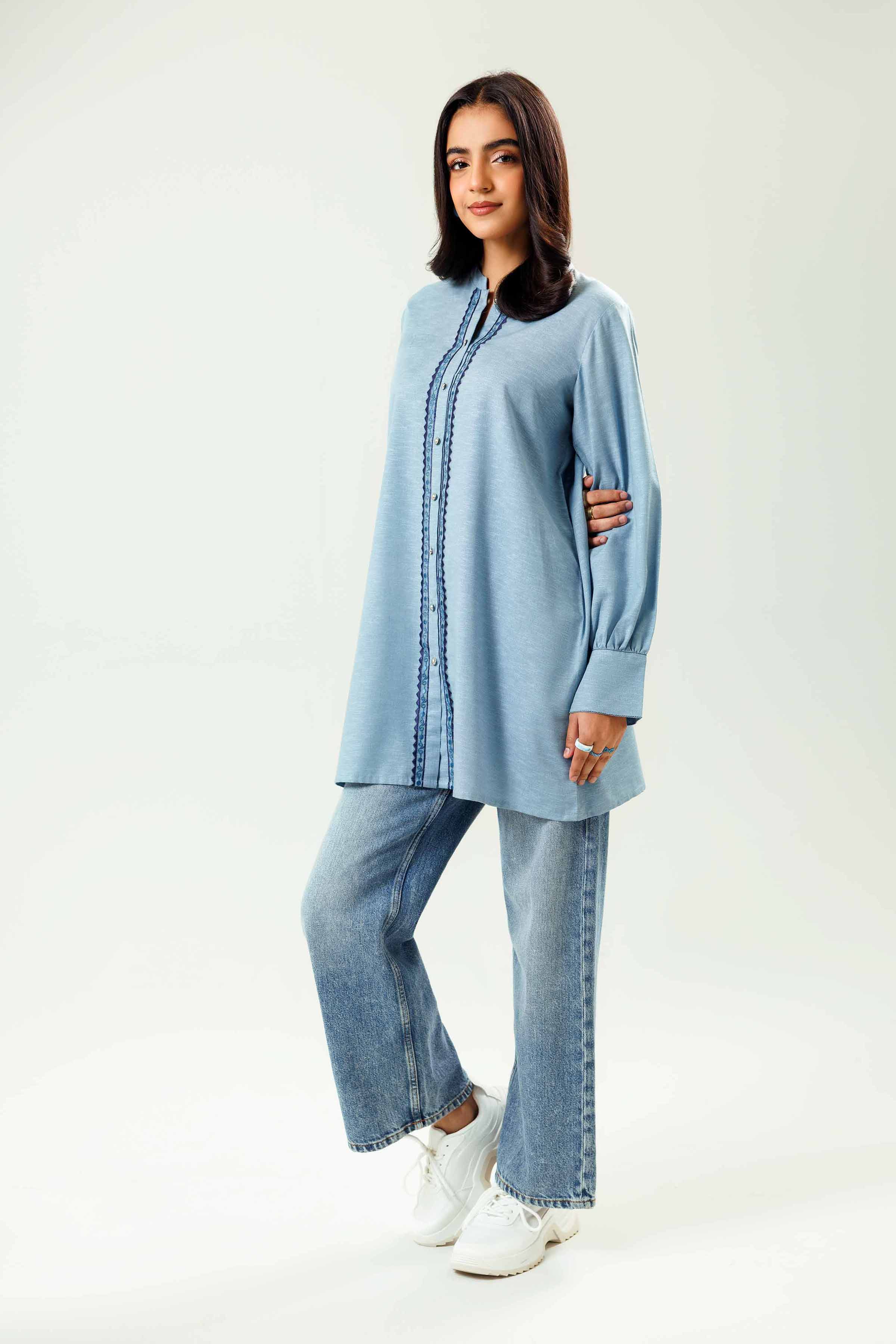 NishatUK - Blue Embroidered   Karandi 1-piece ready to wear Tunic