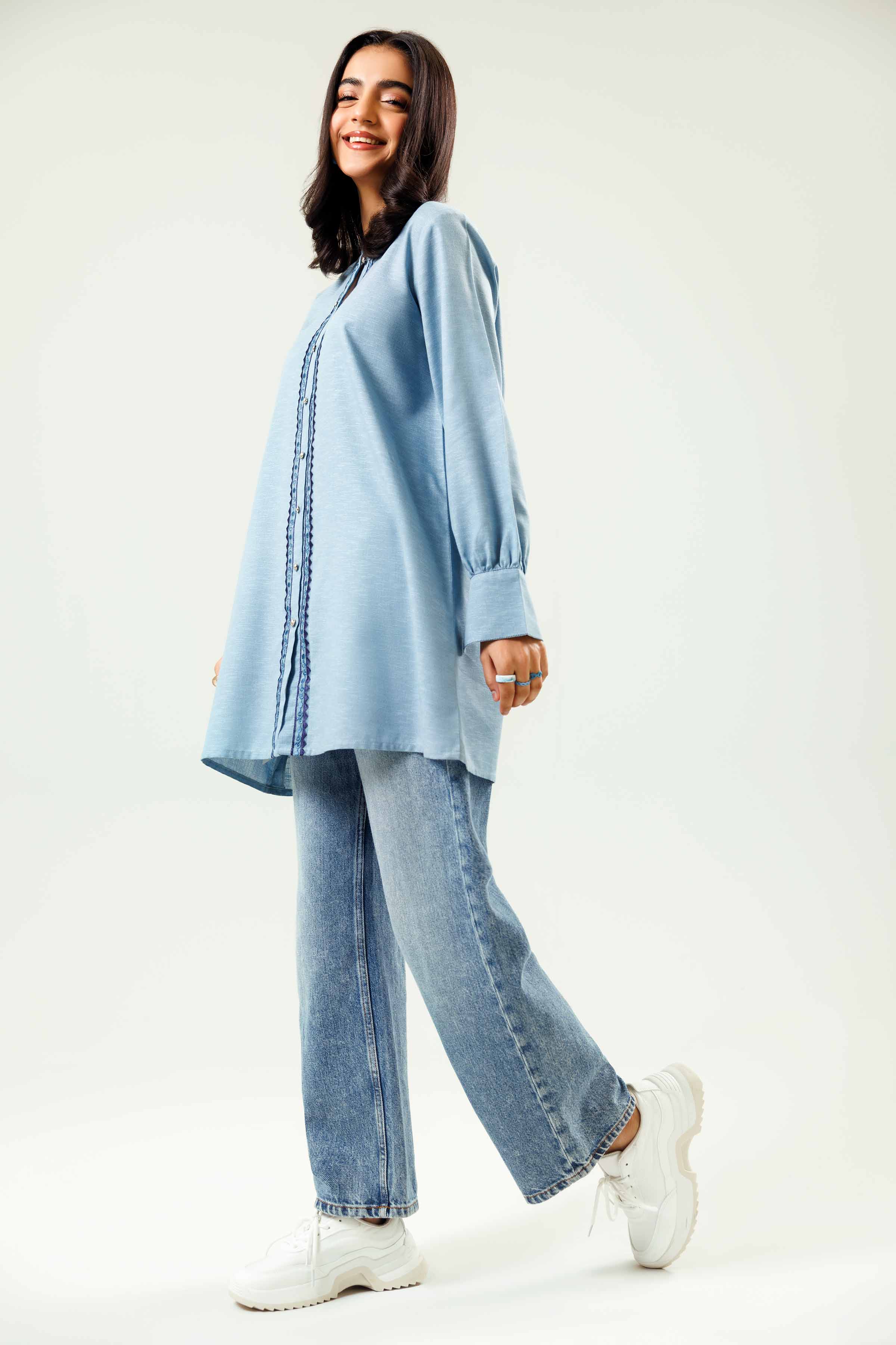 NishatUK - Blue Embroidered   Karandi 1-piece ready to wear Tunic