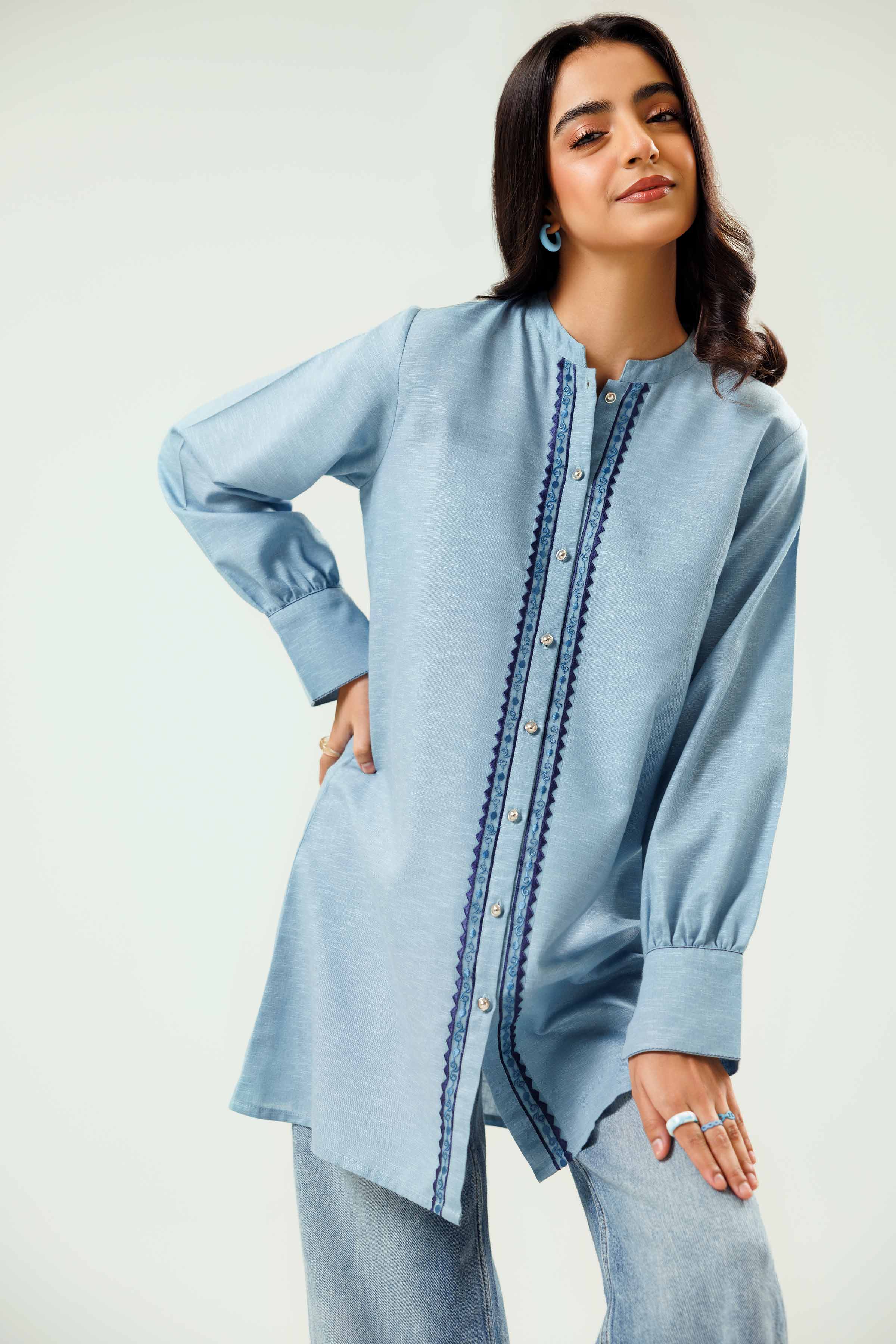 NishatUK - Blue Embroidered   Karandi 1-piece ready to wear Tunic