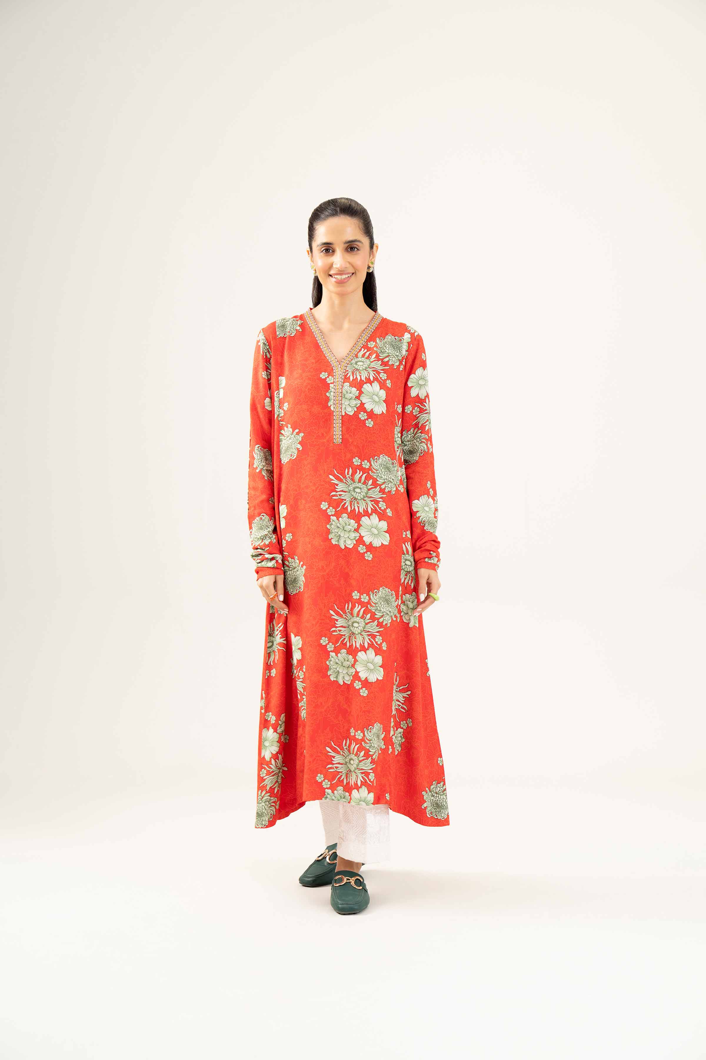 NishatUK - Red Embroidered  Linen 1-piece ready to wear Shirt