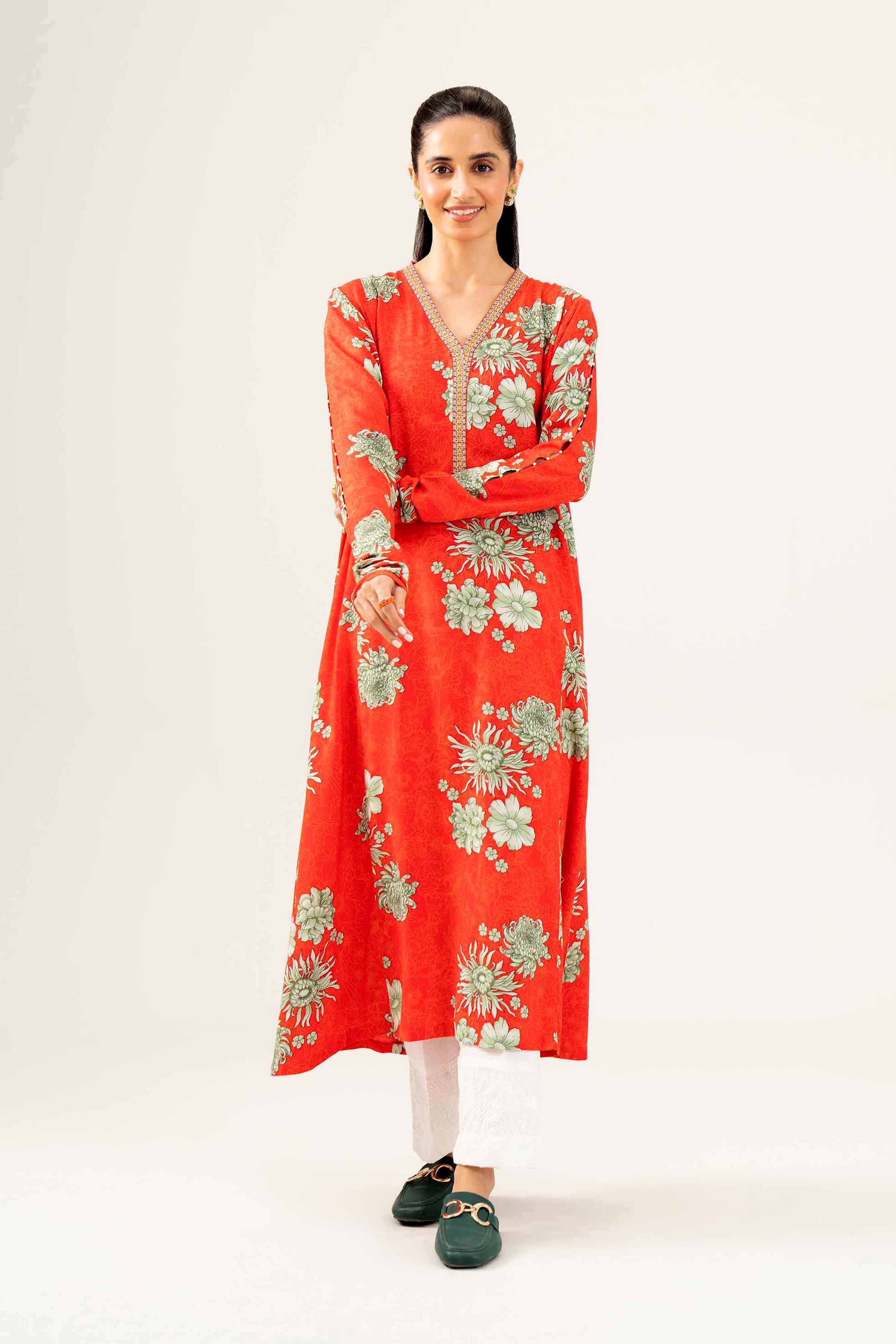 NishatUK - Red Embroidered  Linen 1-piece ready to wear Shirt