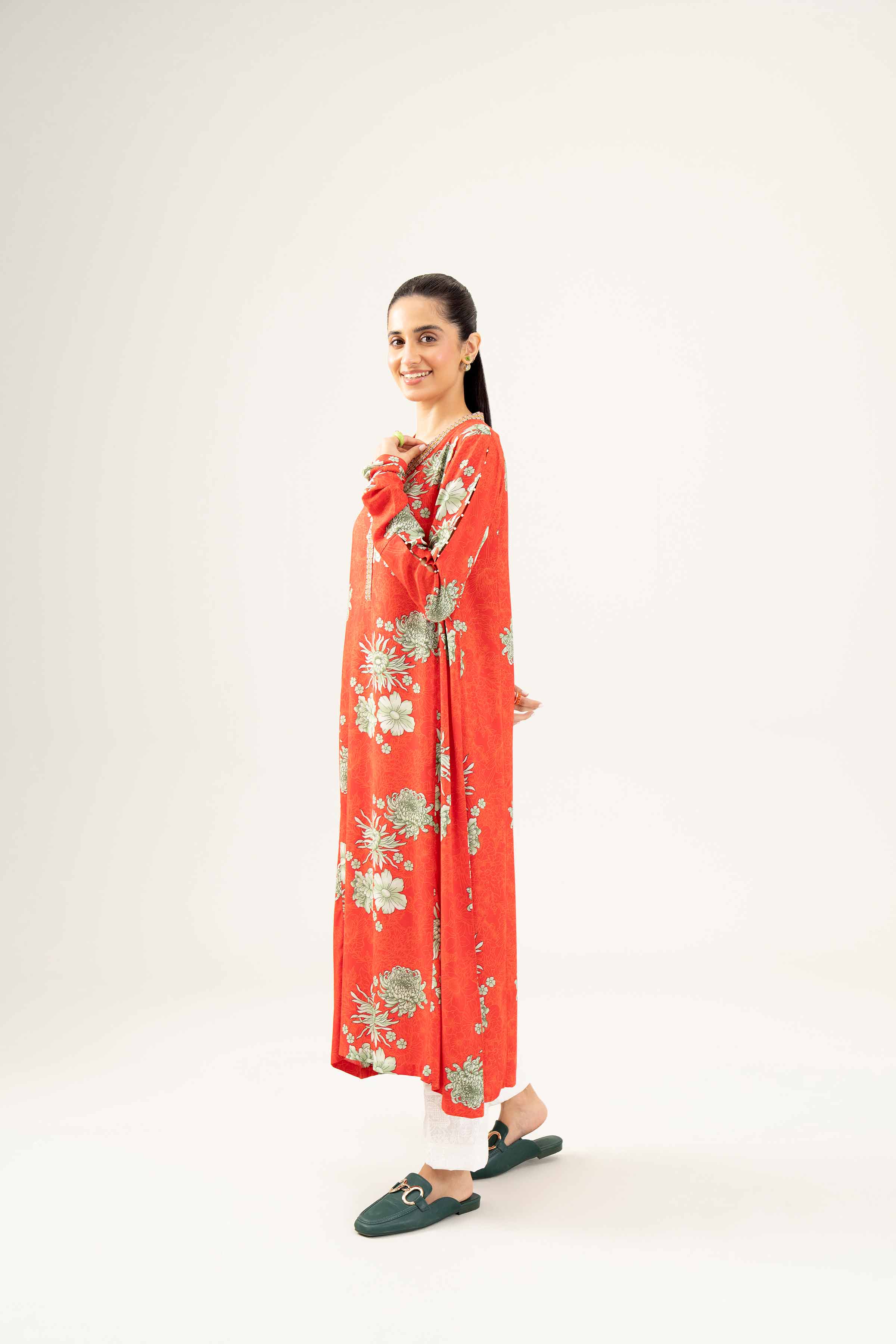 NishatUK - Red Embroidered  Linen 1-piece ready to wear Shirt
