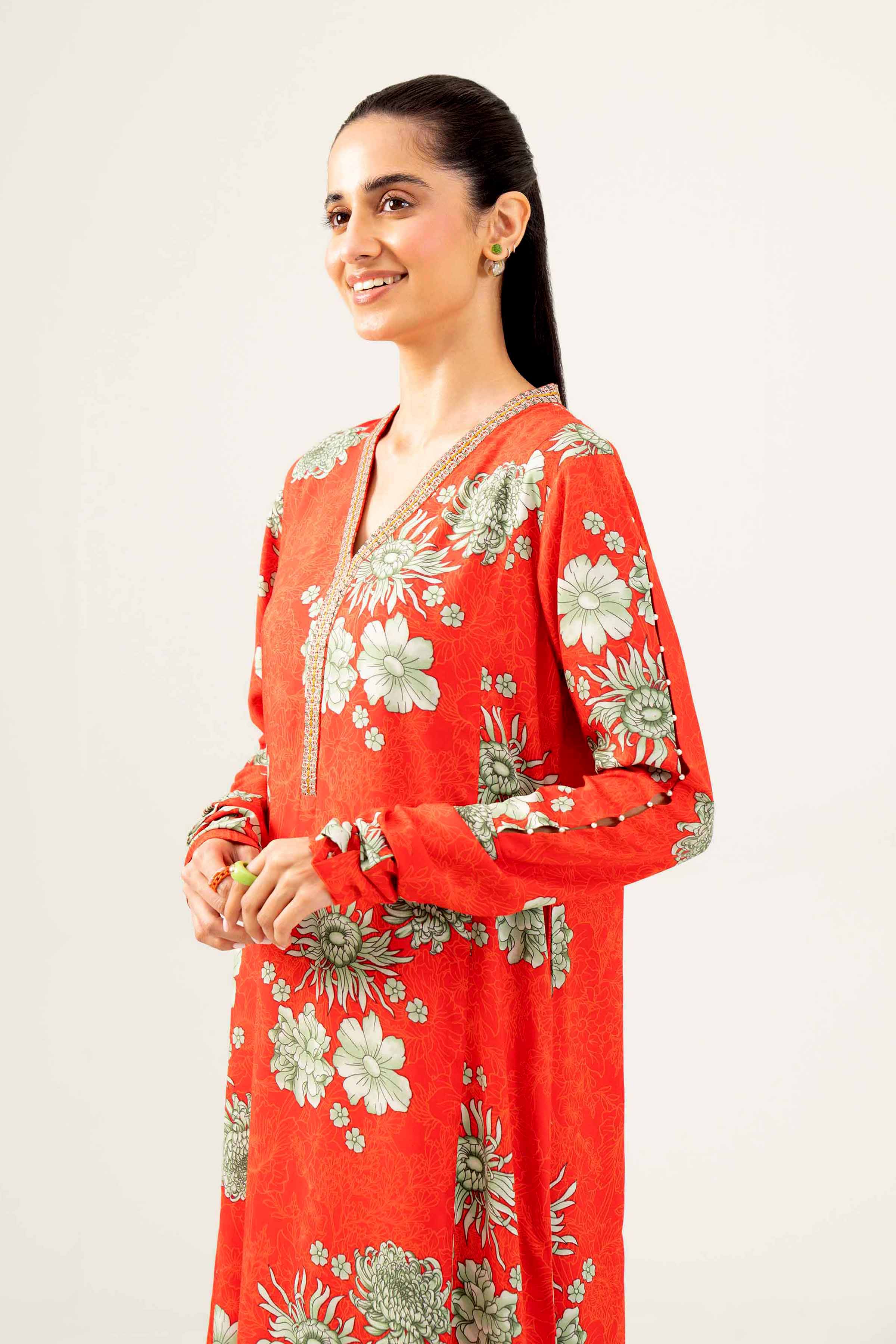 NishatUK - Red Embroidered  Linen 1-piece ready to wear Shirt