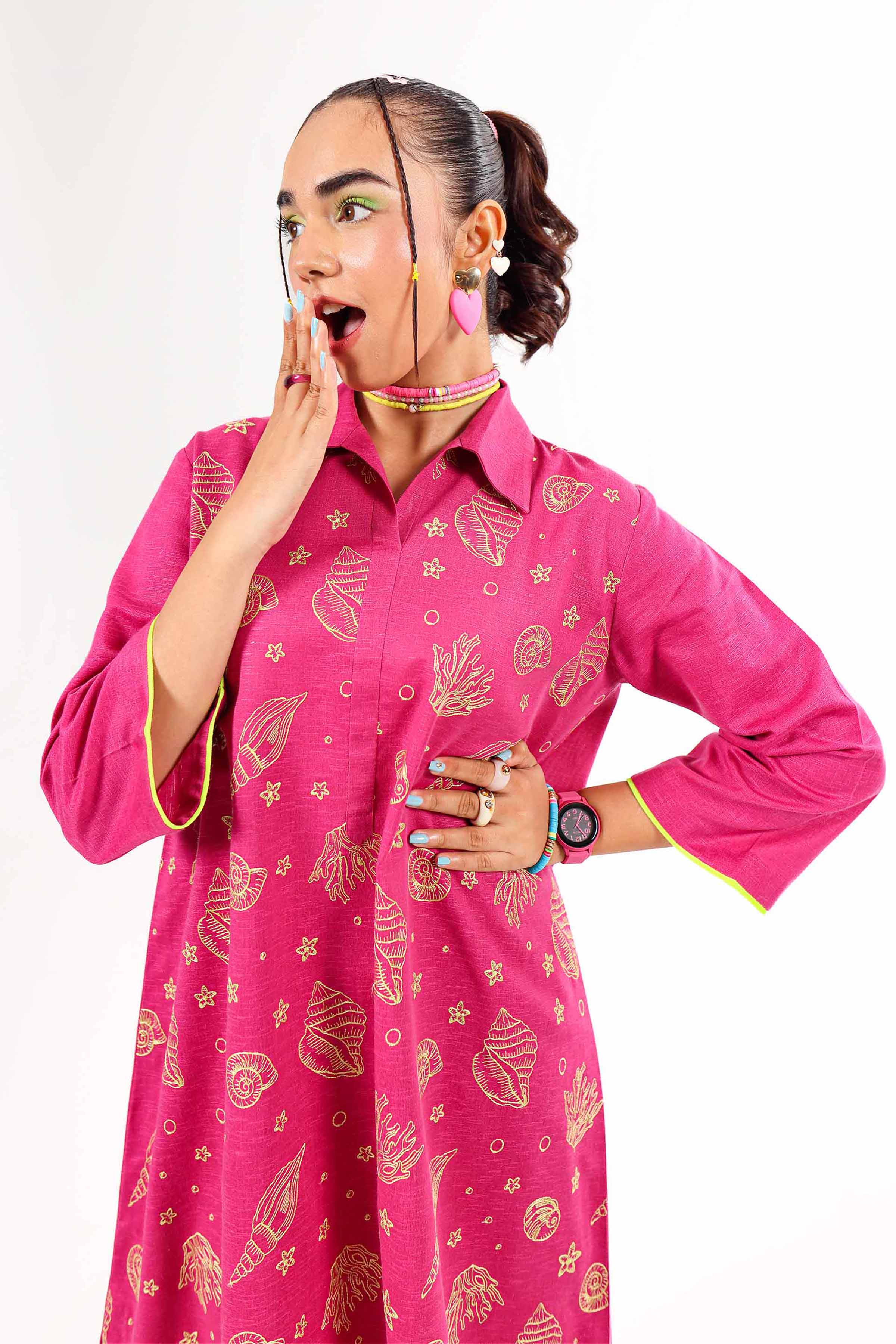 NishatUK - Shocking Pink Embroidered   Karandi 2-piece ready to wear Dress
