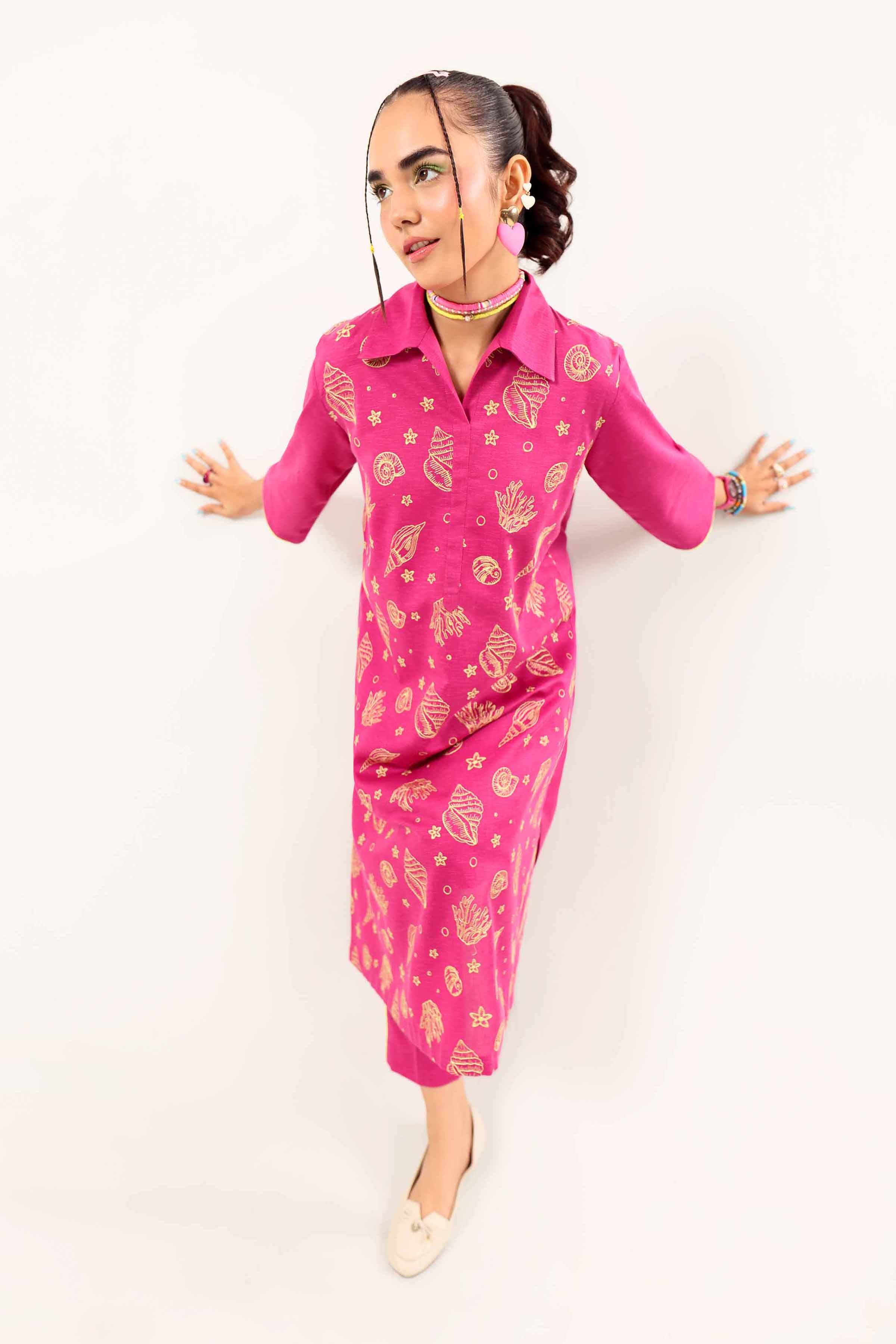 NishatUK - Shocking Pink Embroidered   Karandi 2-piece ready to wear Dress