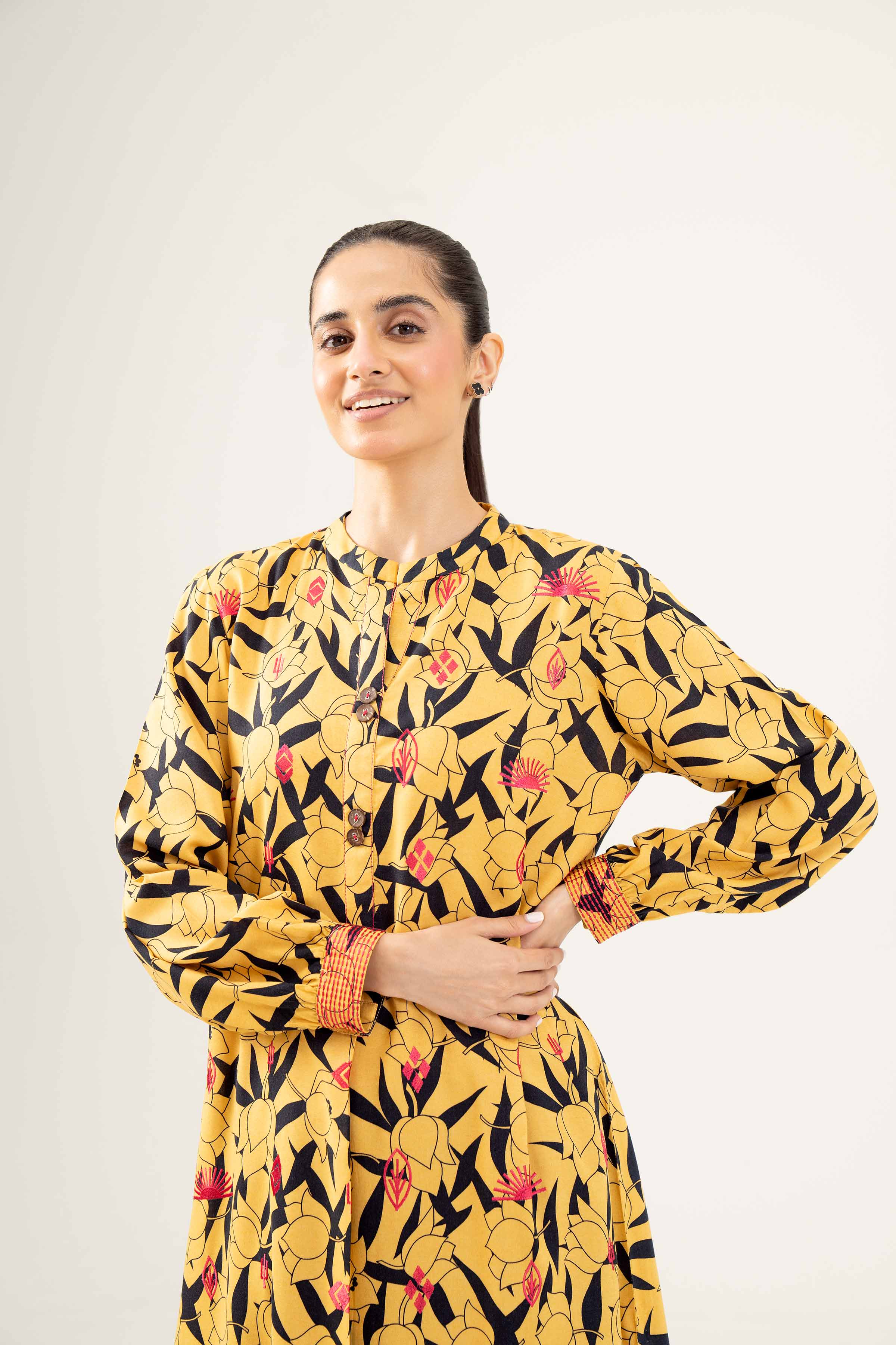 NishatUK - Yellow Embroidered  Linen 1-piece ready to wear Shirt
