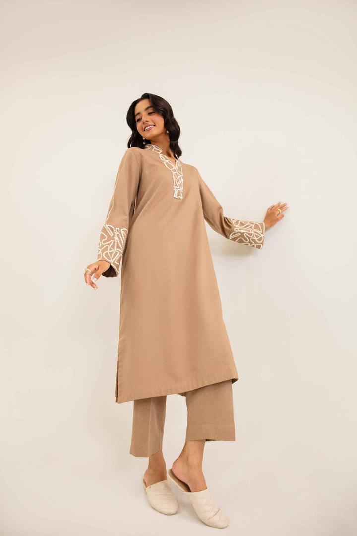 2 Piece Embroidered Camel Karandi Winter Suit