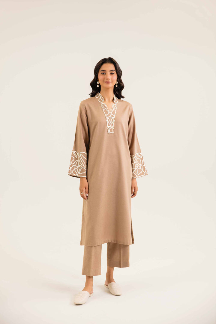 2 Piece Embroidered Camel Karandi Winter Suit