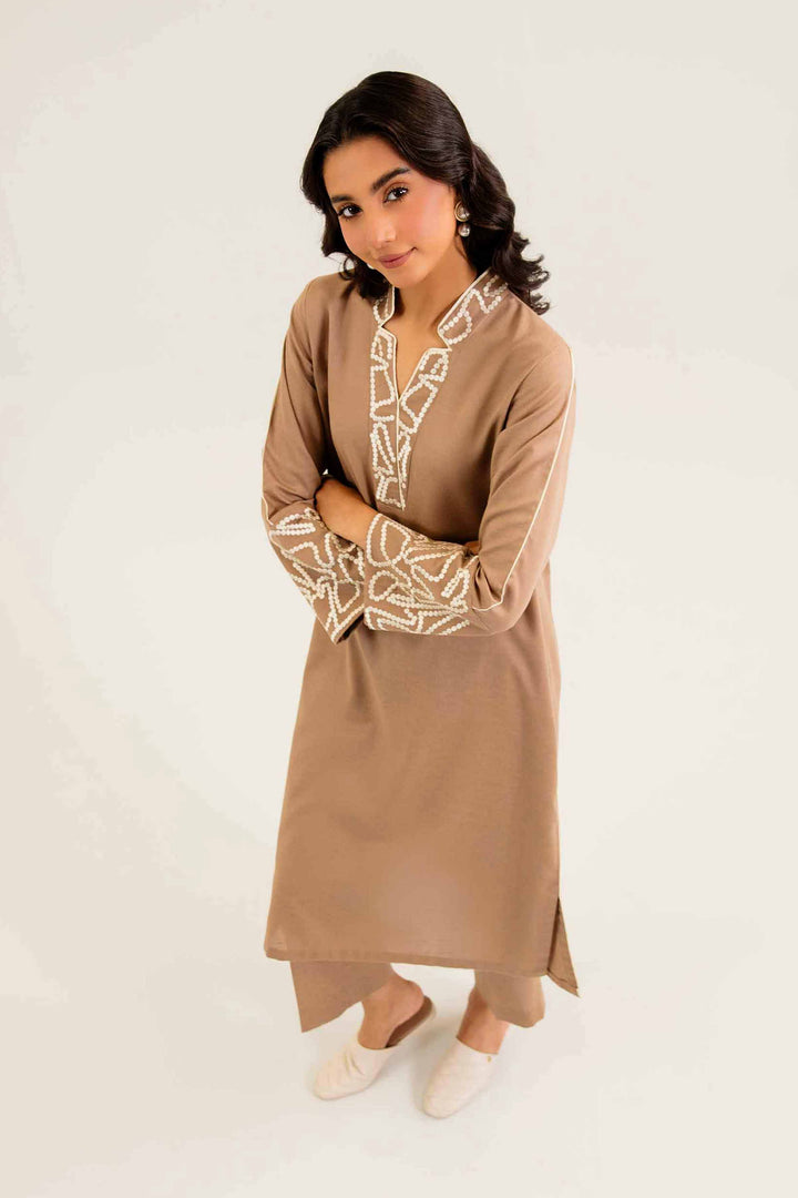 2 Piece Embroidered Camel Karandi Winter Suit