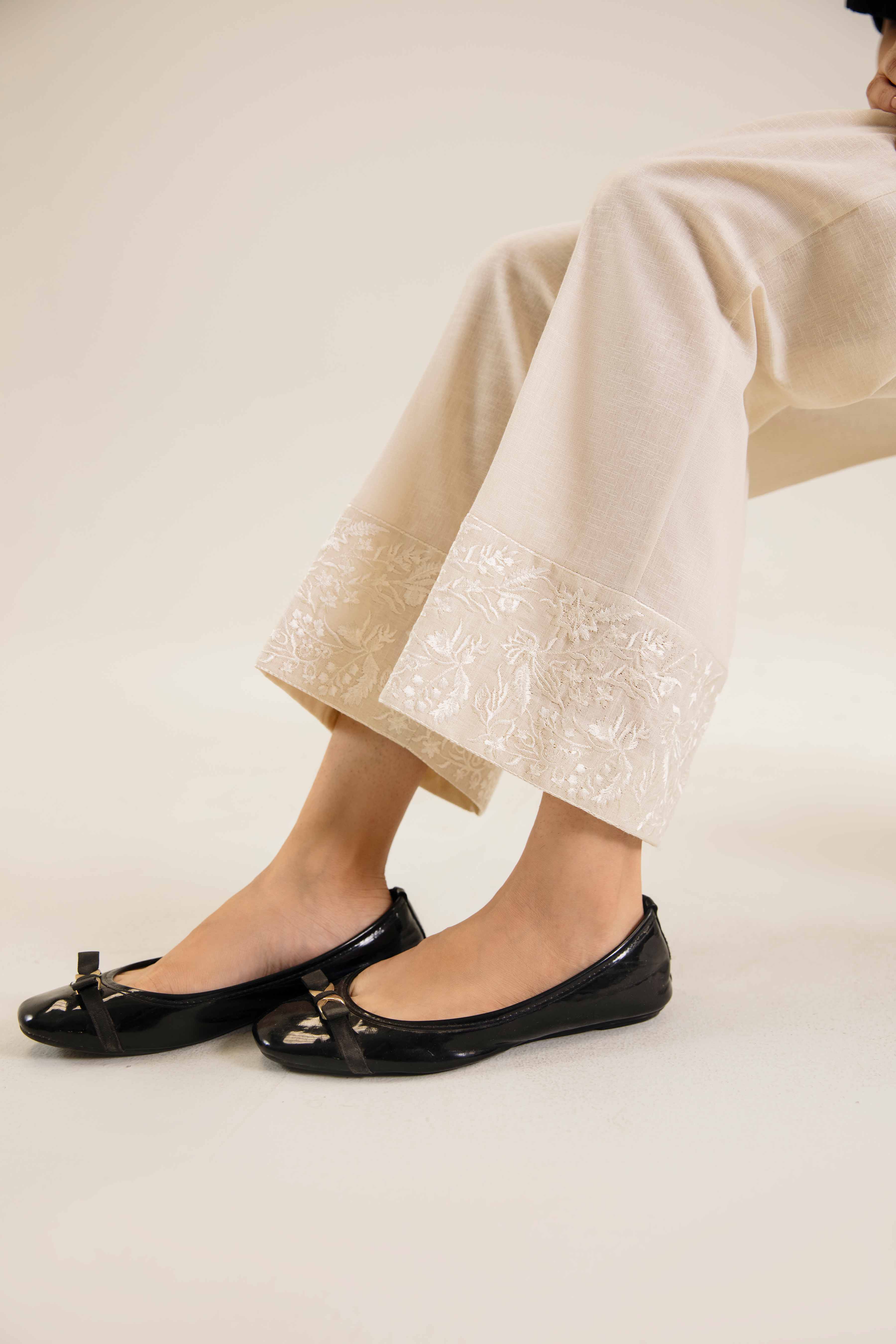 NishatUK - Off White Embroidered   Karandi 1-piece ready to wear Trouser