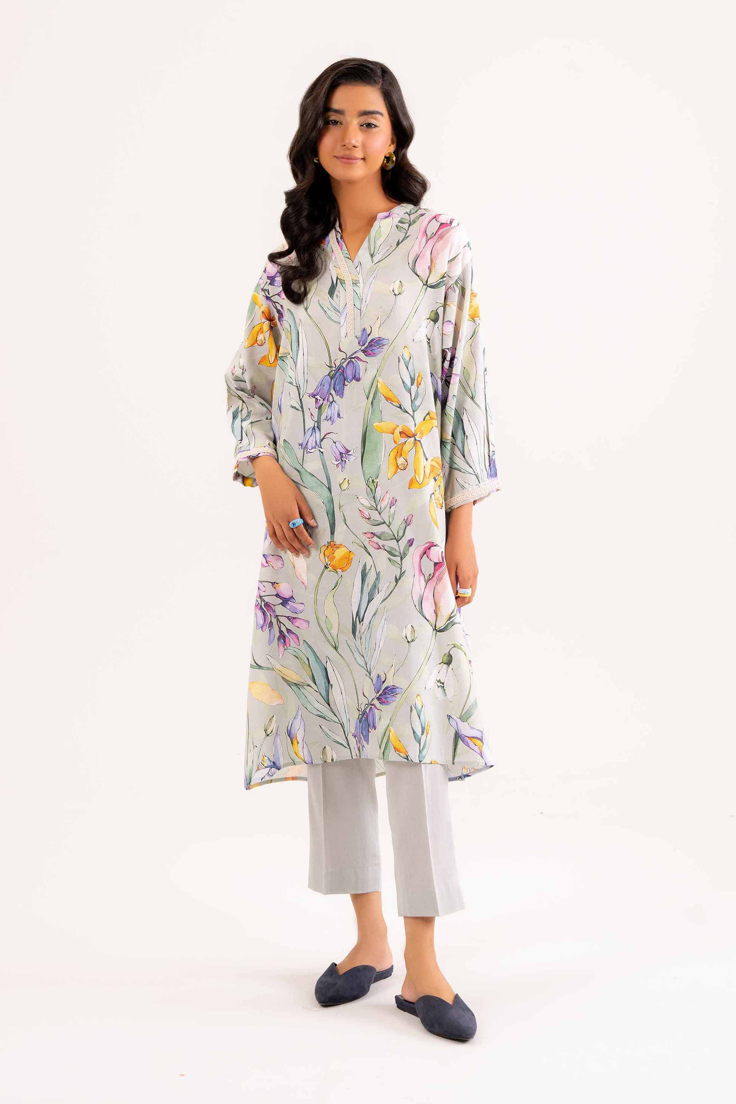 NishatUK - Brown Printed  Satin 2-piece ready to wear Dress