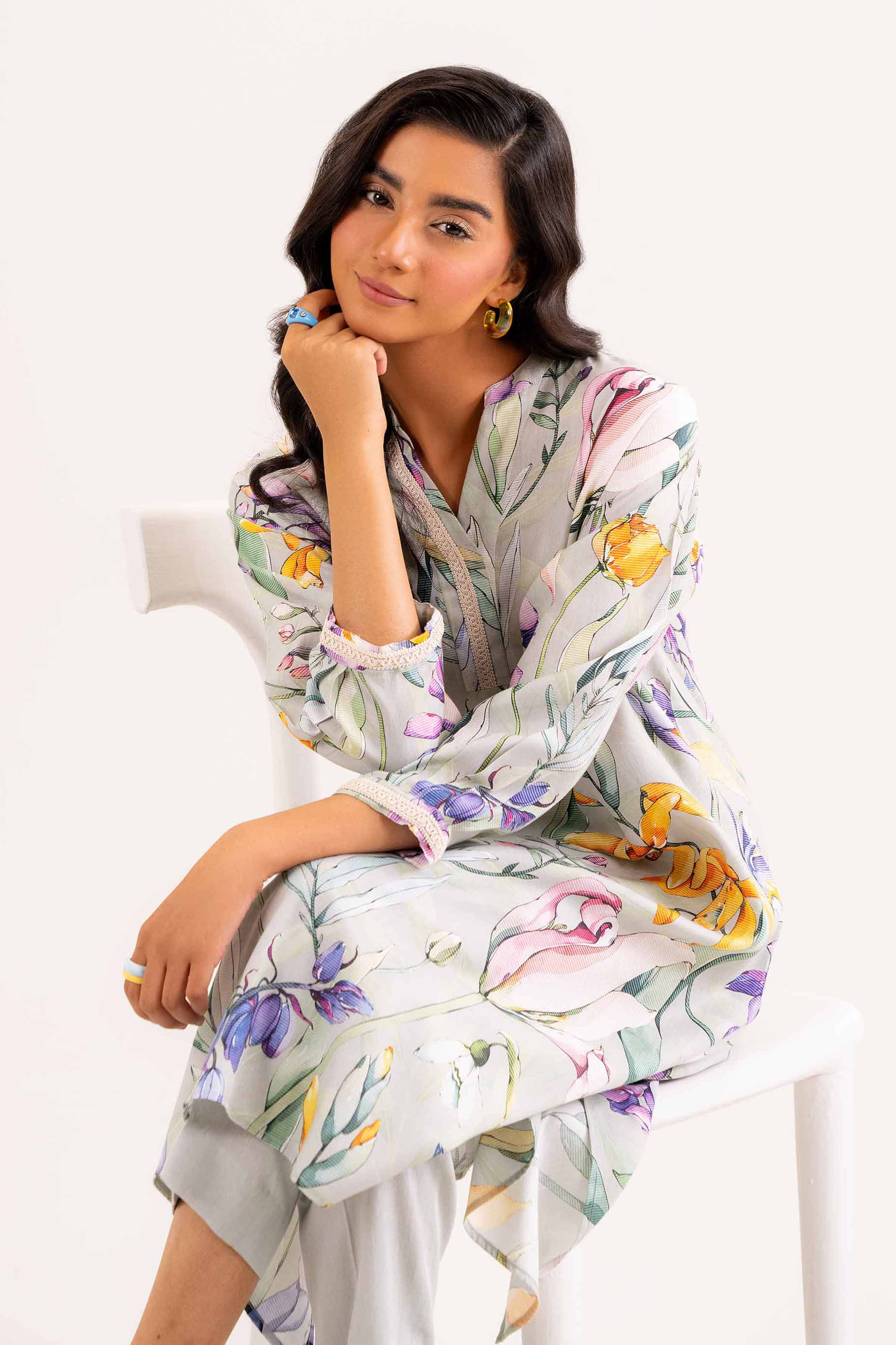 NishatUK - Brown Printed  Satin 2-piece ready to wear Dress