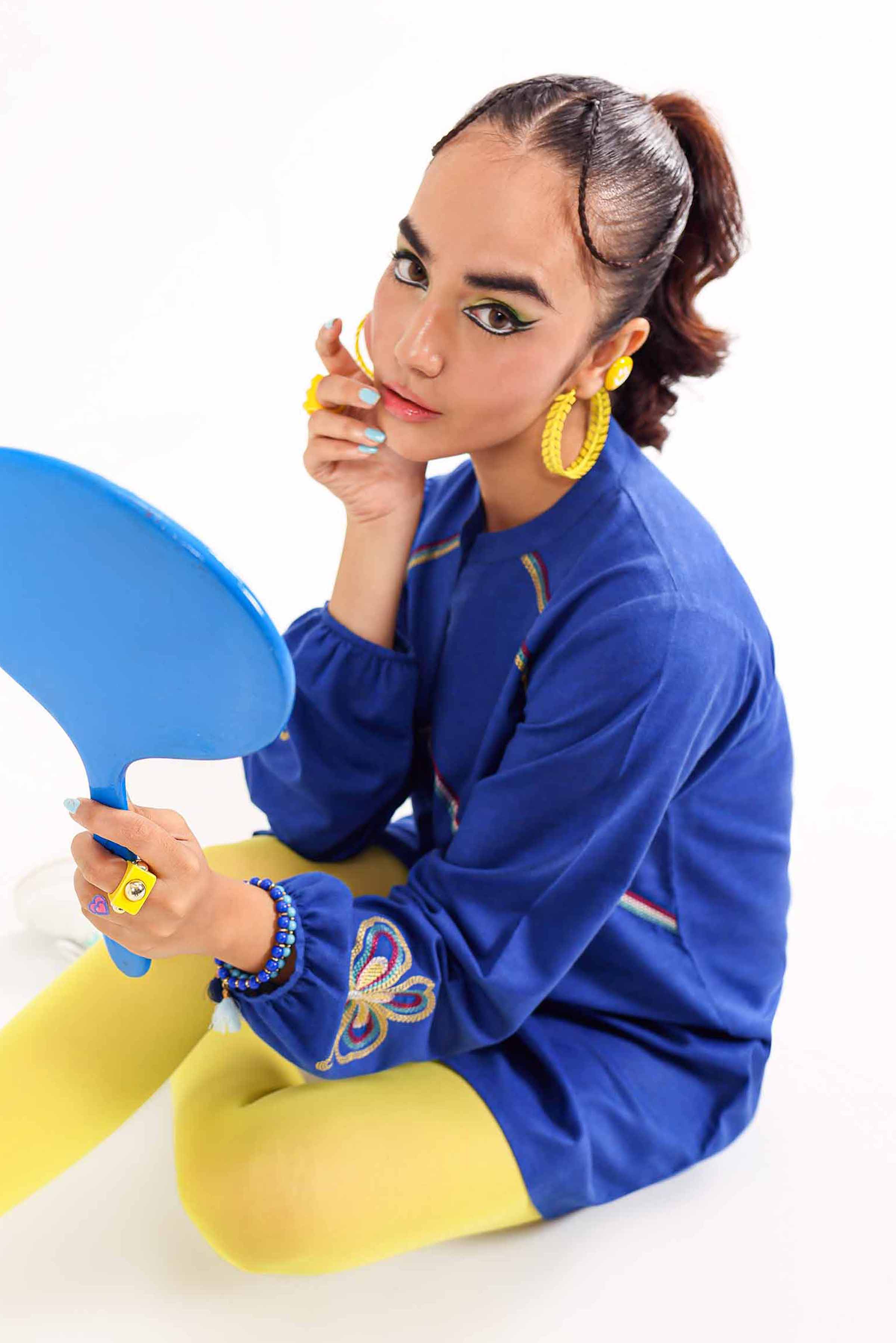 NishatUK - Blue Embroidered   Karandi 1-piece ready to wear Tunic