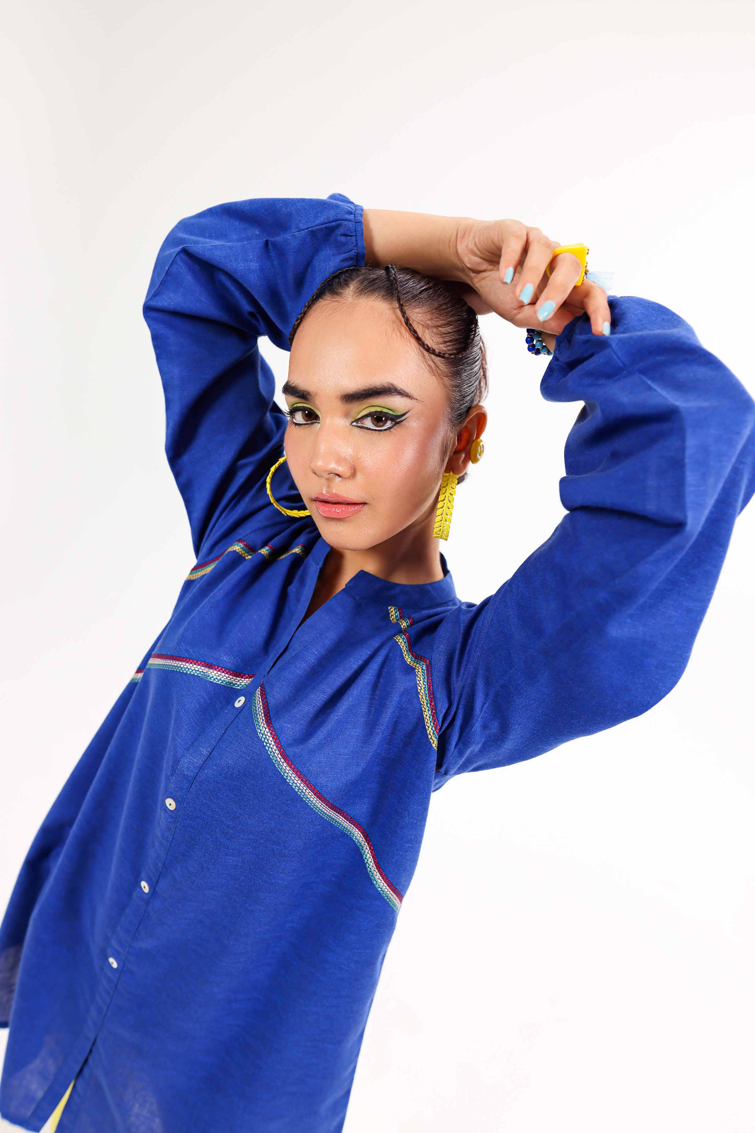 NishatUK - Blue Embroidered   Karandi 1-piece ready to wear Tunic