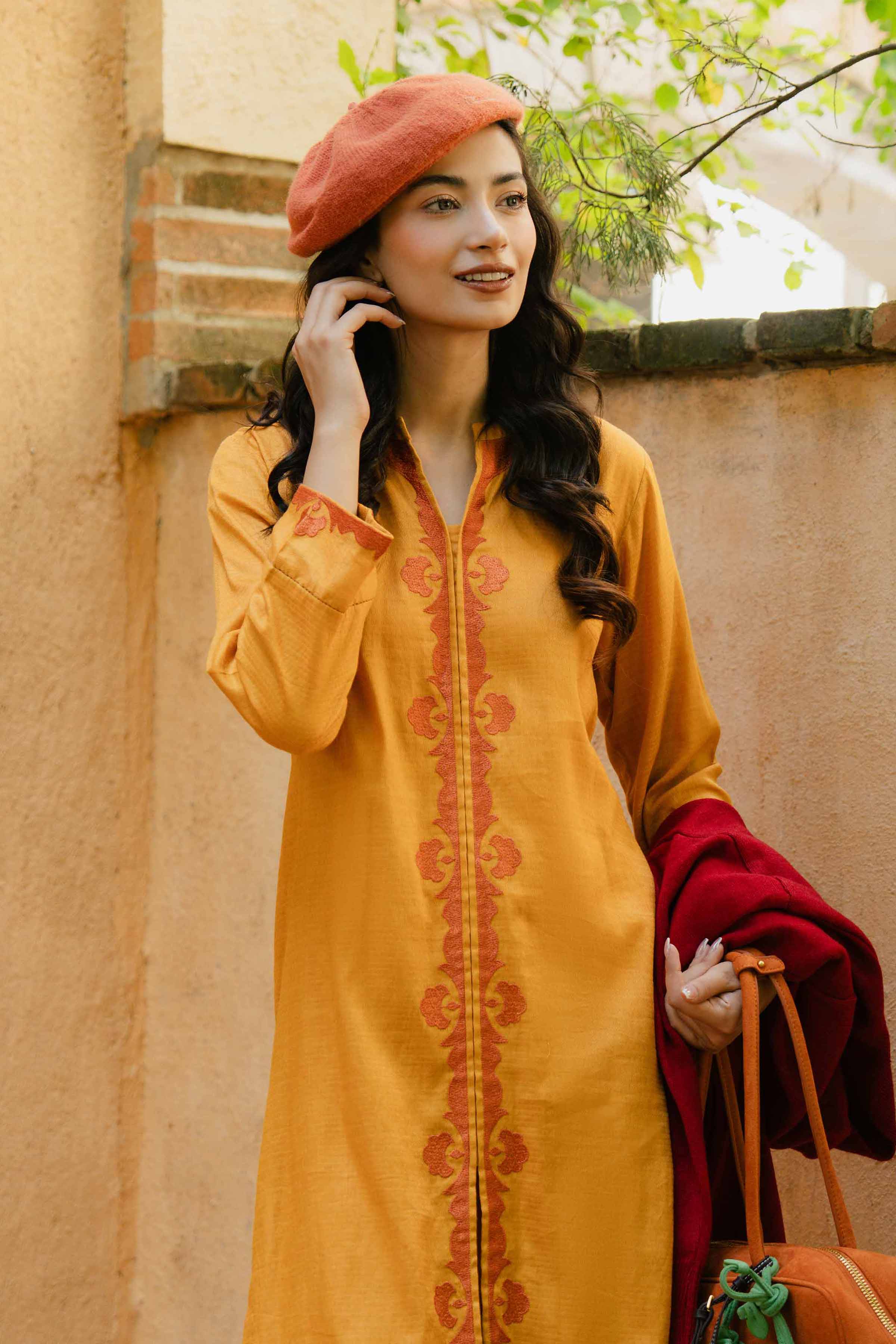 NishatUK - Mustard Embroidered  Dobby 2-piece ready to wear Dress