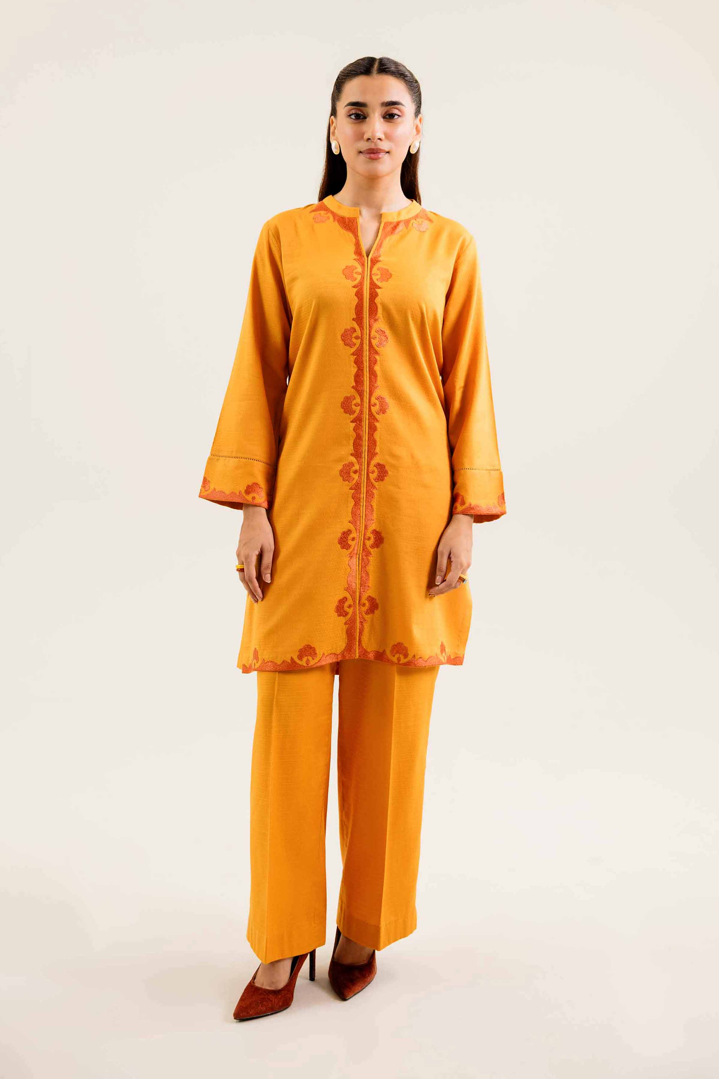 NishatUK - Mustard Embroidered  Dobby 2-piece ready to wear Dress
