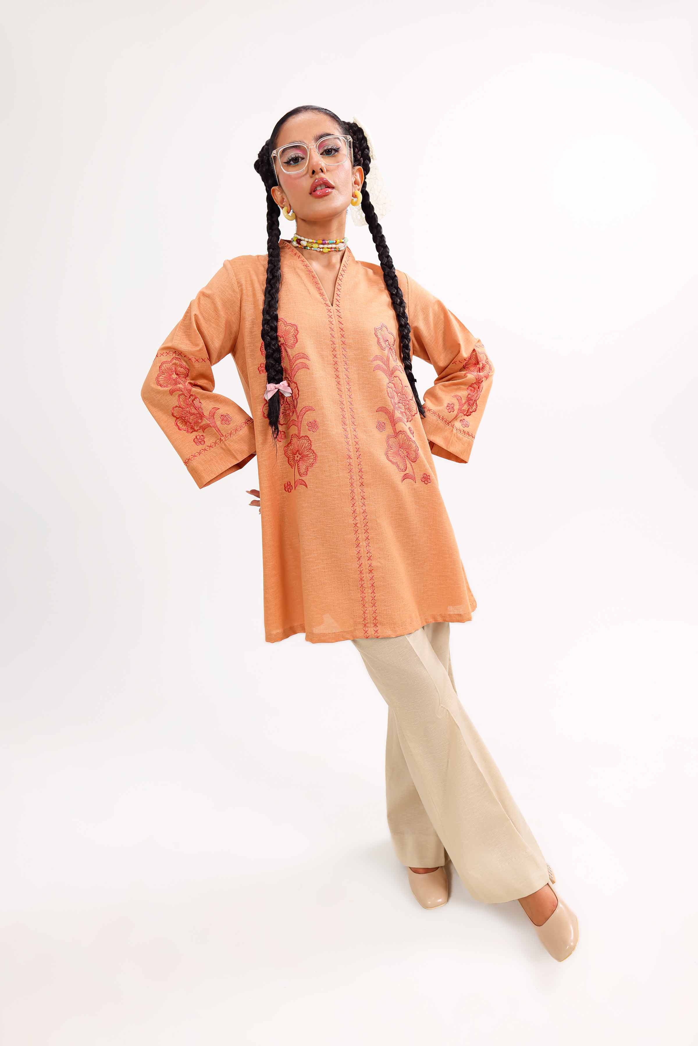 NishatUK - Peach Embroidered   Karandi 1-piece ready to wear Tunic