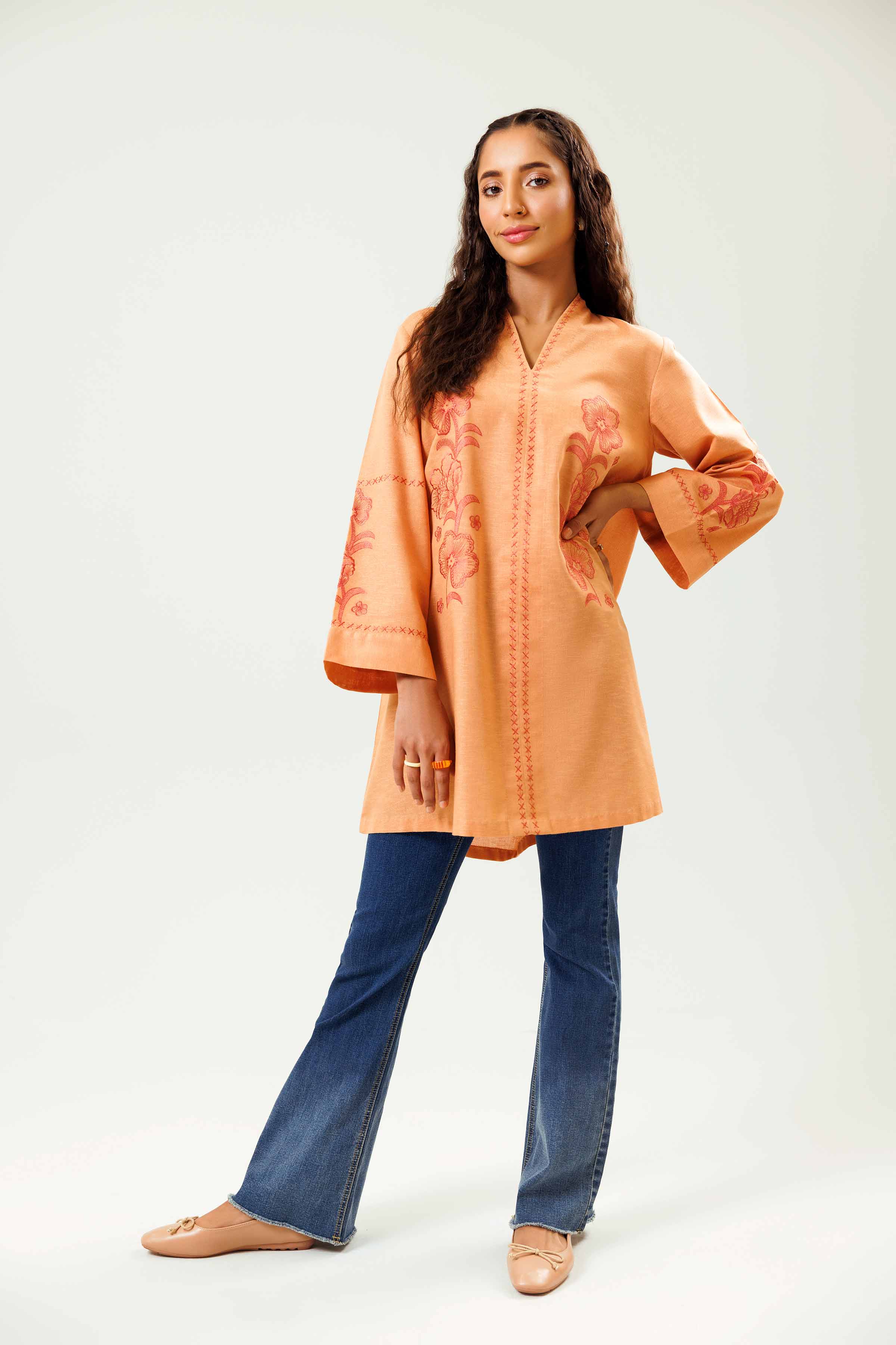 NishatUK - Peach Embroidered   Karandi 1-piece ready to wear Tunic
