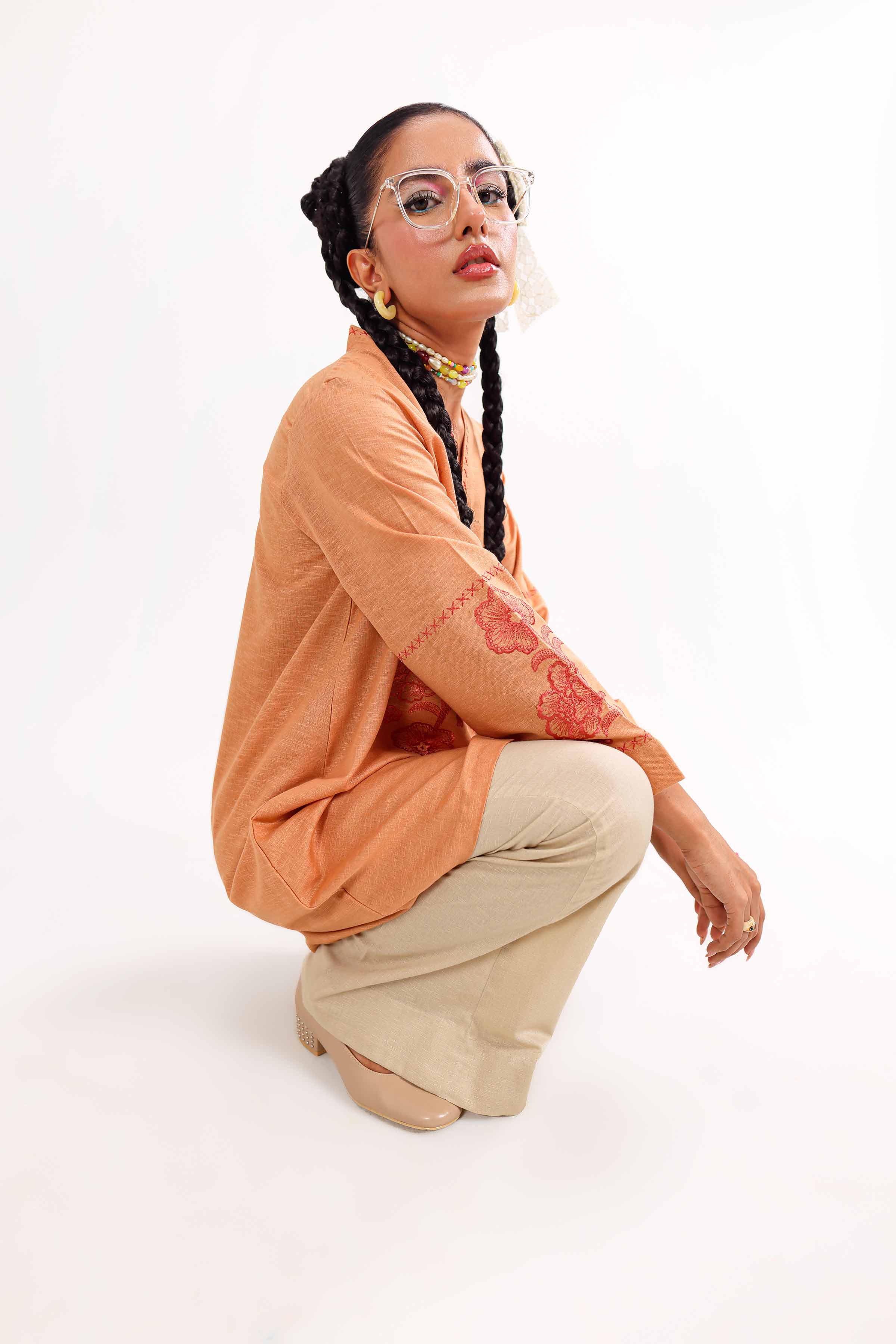 NishatUK - Peach Embroidered   Karandi 1-piece ready to wear Tunic