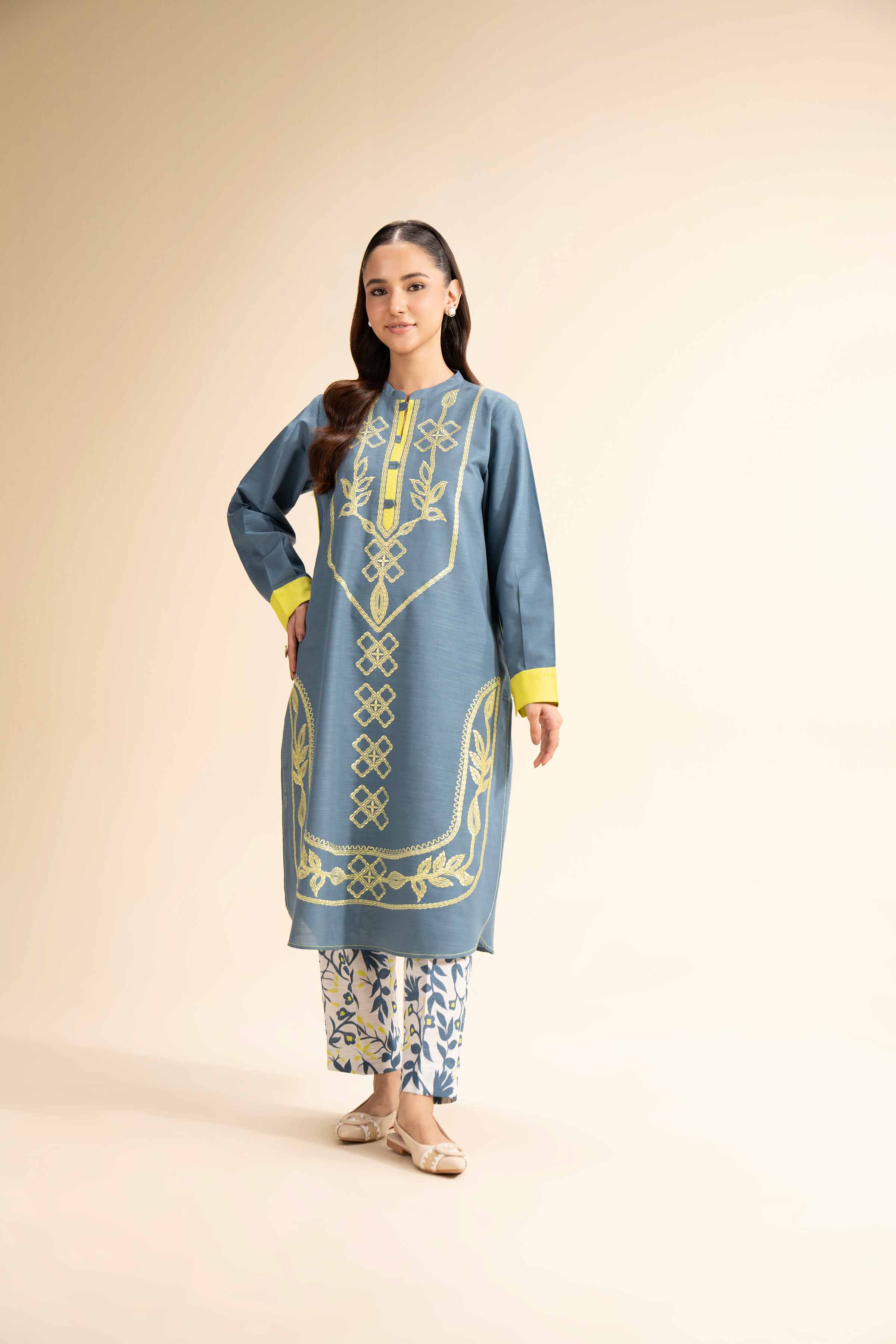 NishatUK - Brown Embroidered  Khaddar 2-piece ready to wear Dress