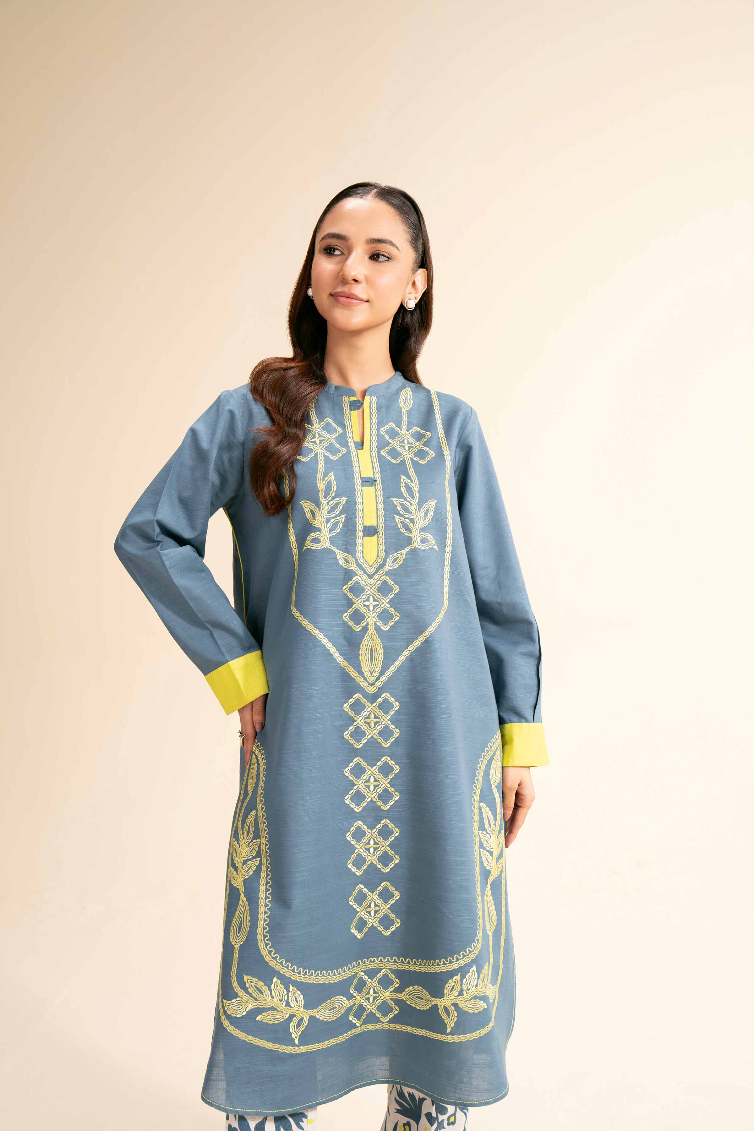 NishatUK - Brown Embroidered  Khaddar 2-piece ready to wear Dress