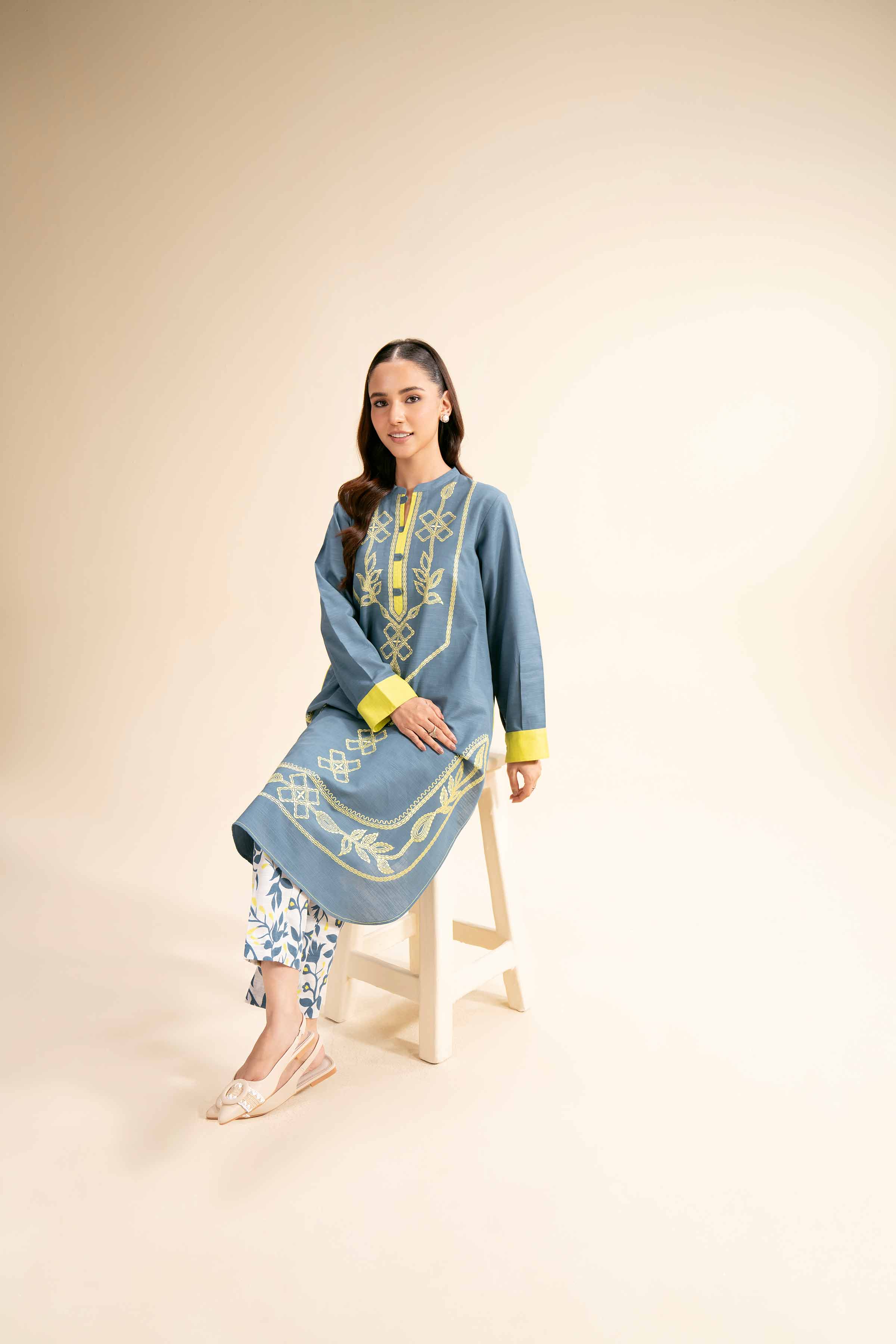 NishatUK - Brown Embroidered  Khaddar 2-piece ready to wear Dress