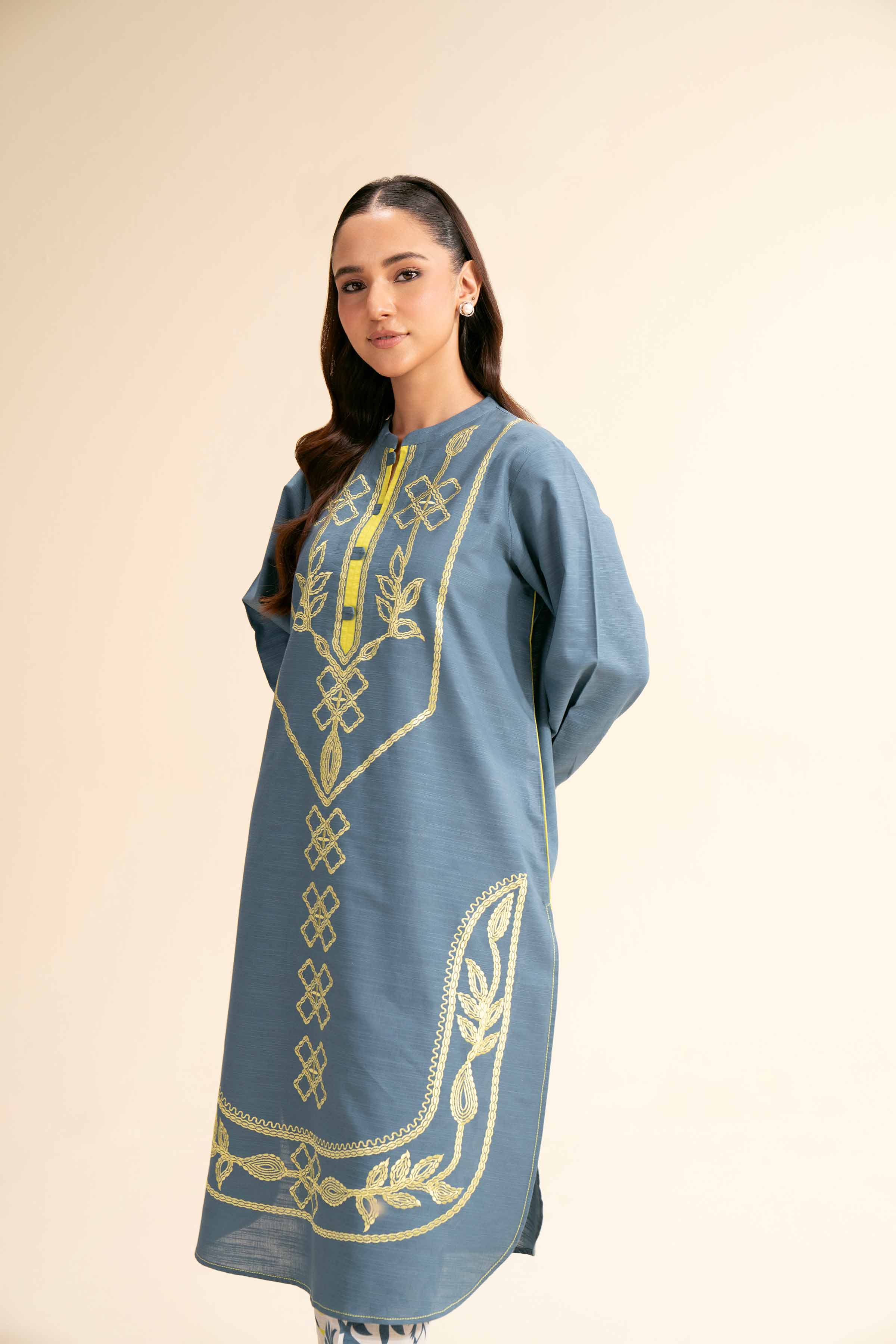NishatUK - Brown Embroidered  Khaddar 2-piece ready to wear Dress