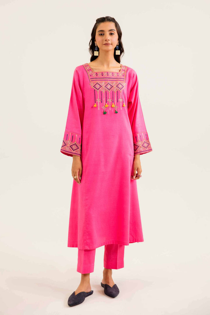 2 Piece Embroidered Winter Dobby Pink Suit