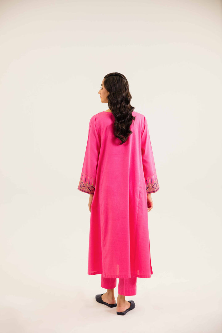 2 Piece Embroidered Winter Dobby Pink Suit