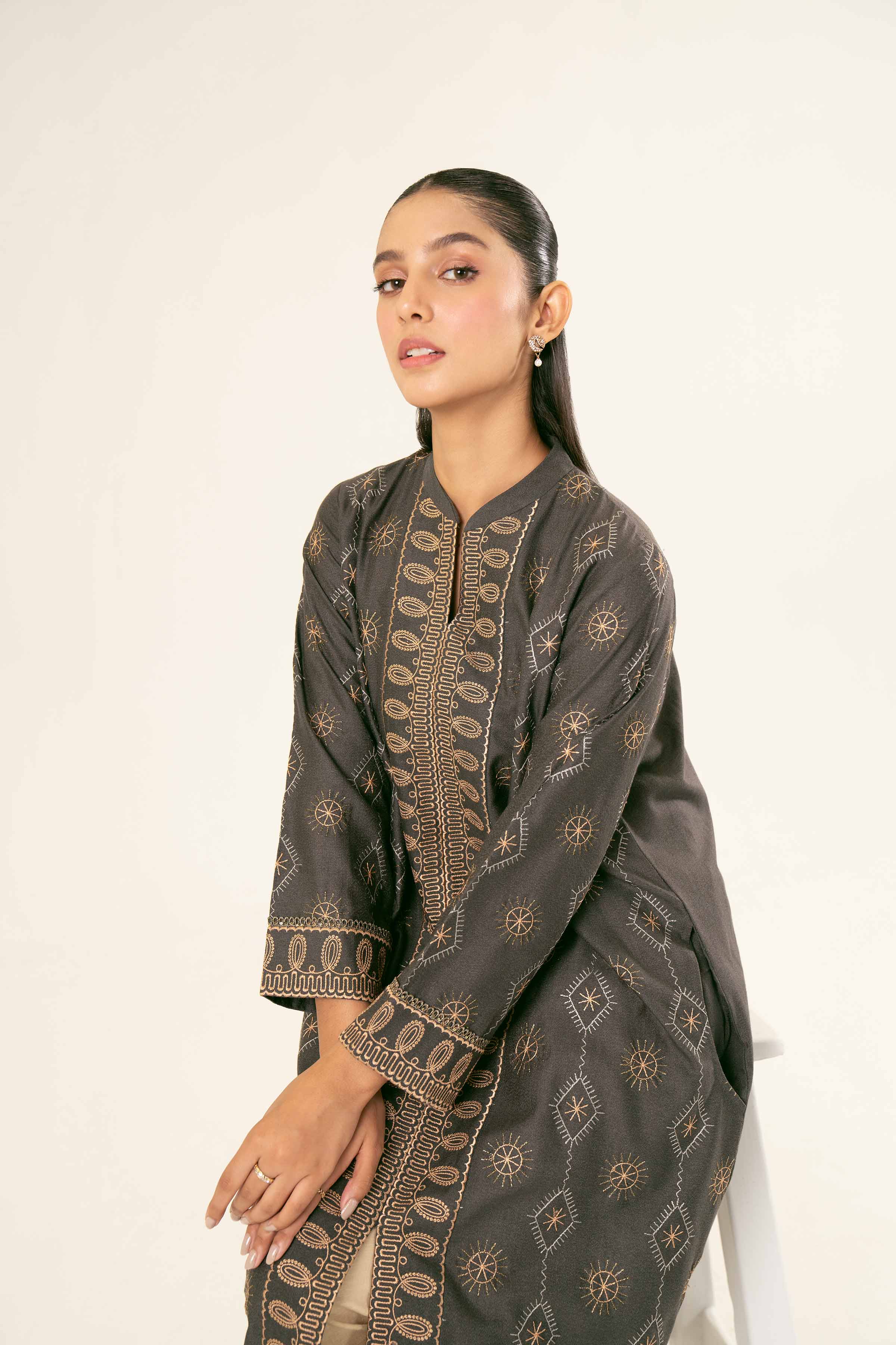 NishatUK - Brown Embroidered   Karandi 1-piece ready to wear Shirt