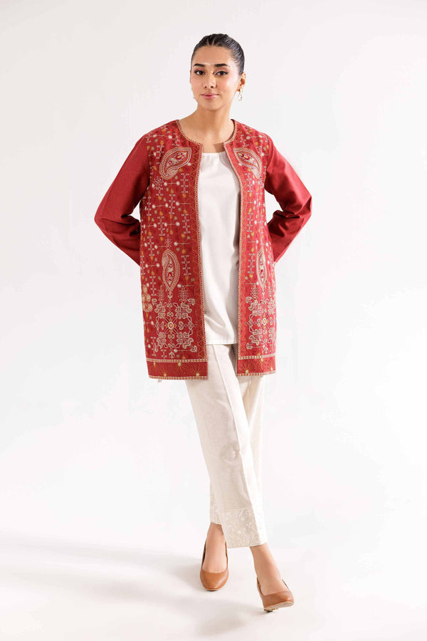 Karandi Maroon Embroidered Jacket