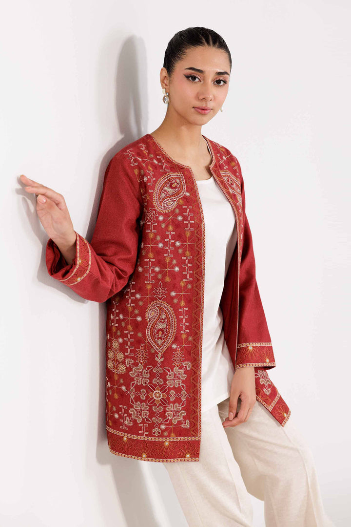 Karandi Maroon Embroidered Jacket