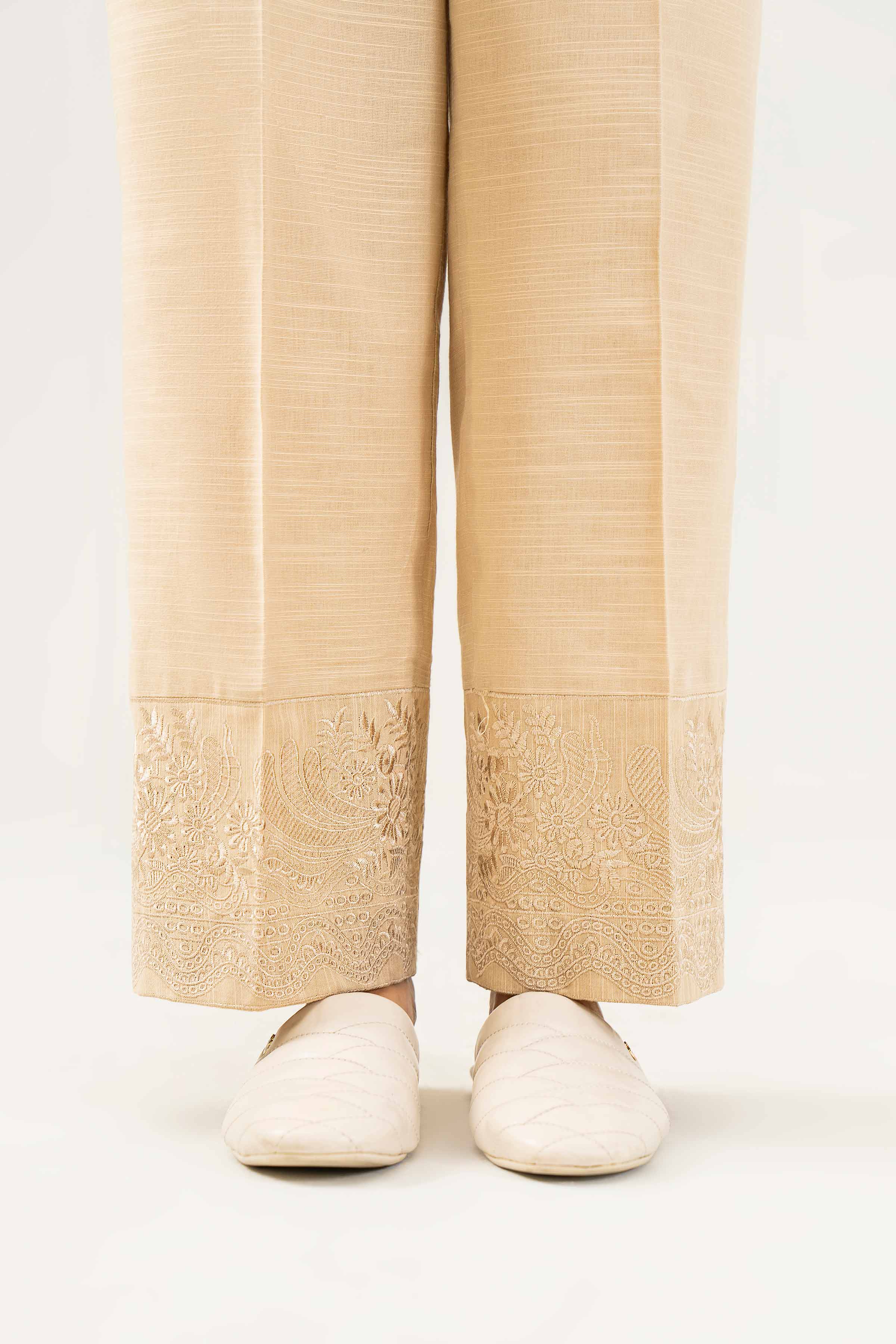 NishatUK - Beige Embroidered  Khaddar 1-piece ready to wear Trouser