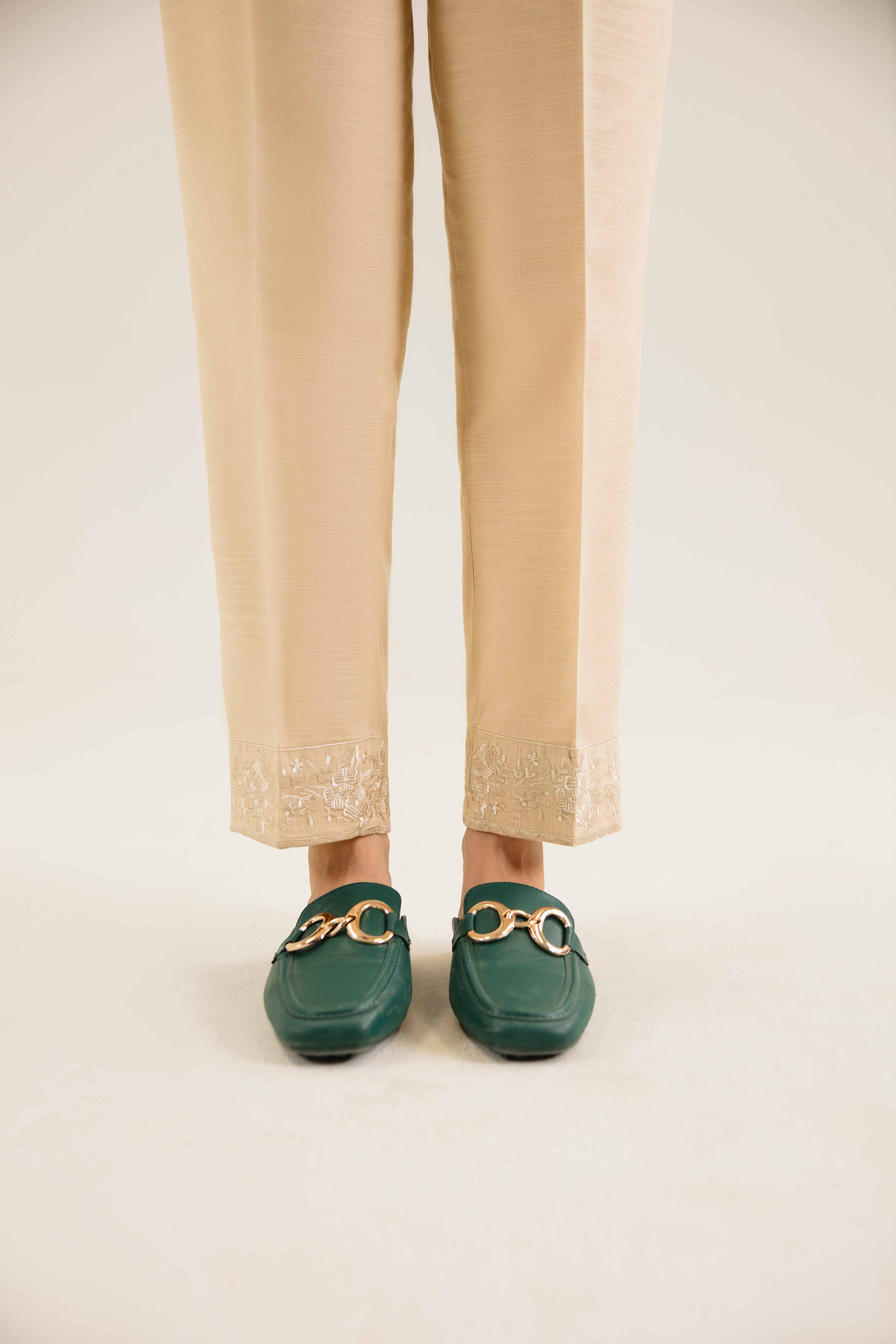 NishatUK - Beige Embroidered  Khaddar 1-piece ready to wear Trouser