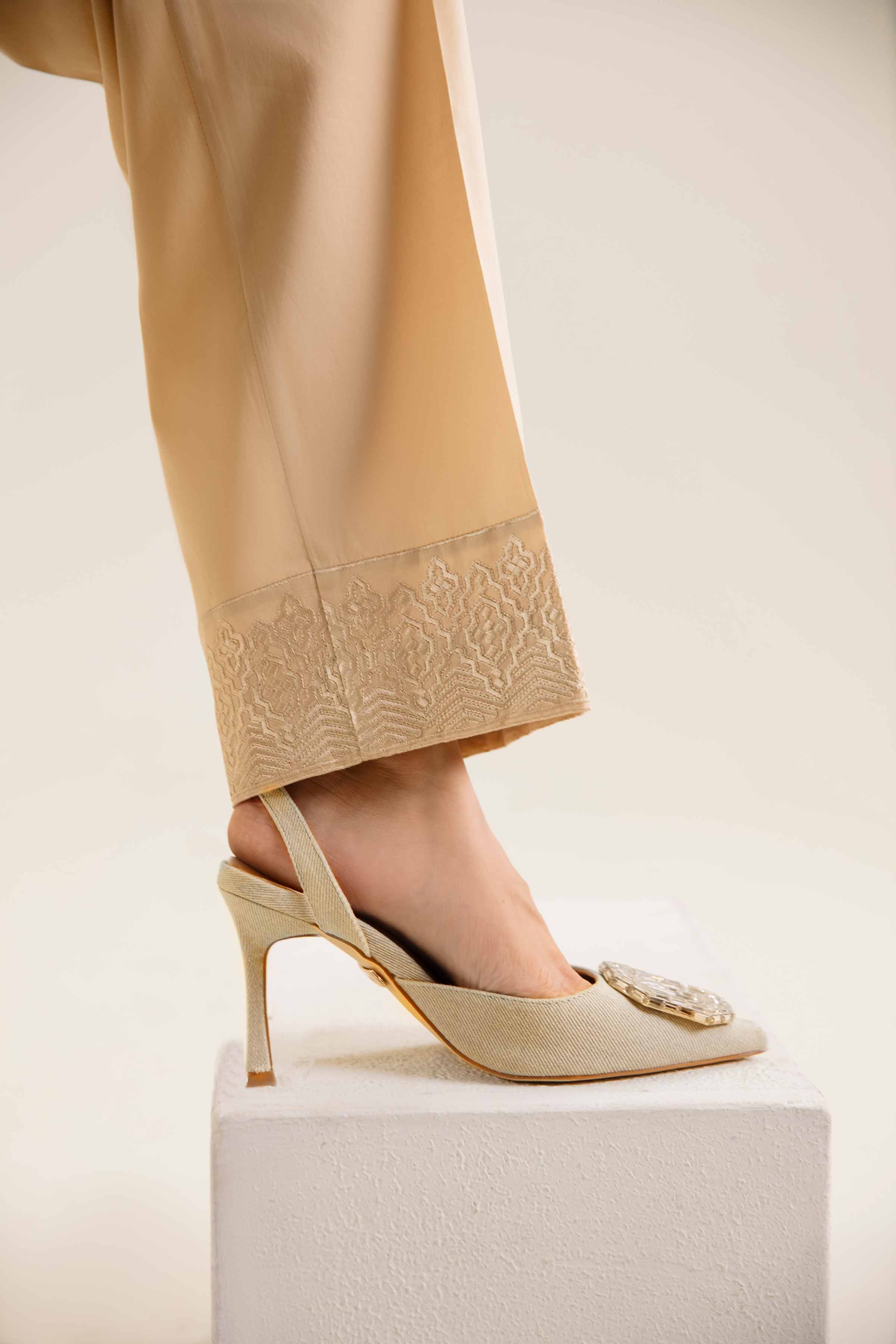 NishatUK - Beige Embroidered   Cambric 1-piece ready to wear Trouser