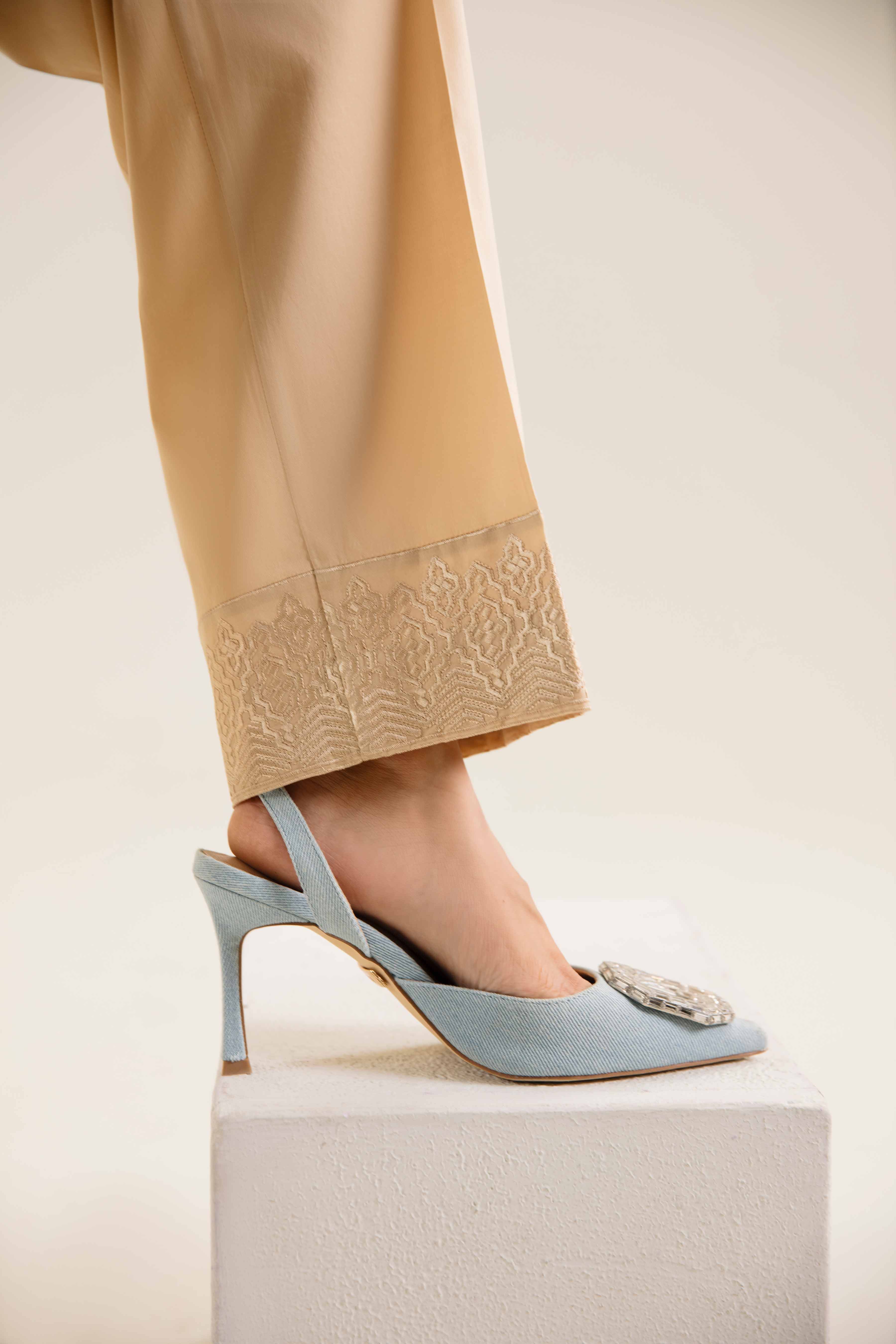 NishatUK - Beige Embroidered   Cambric 1-piece ready to wear Trouser