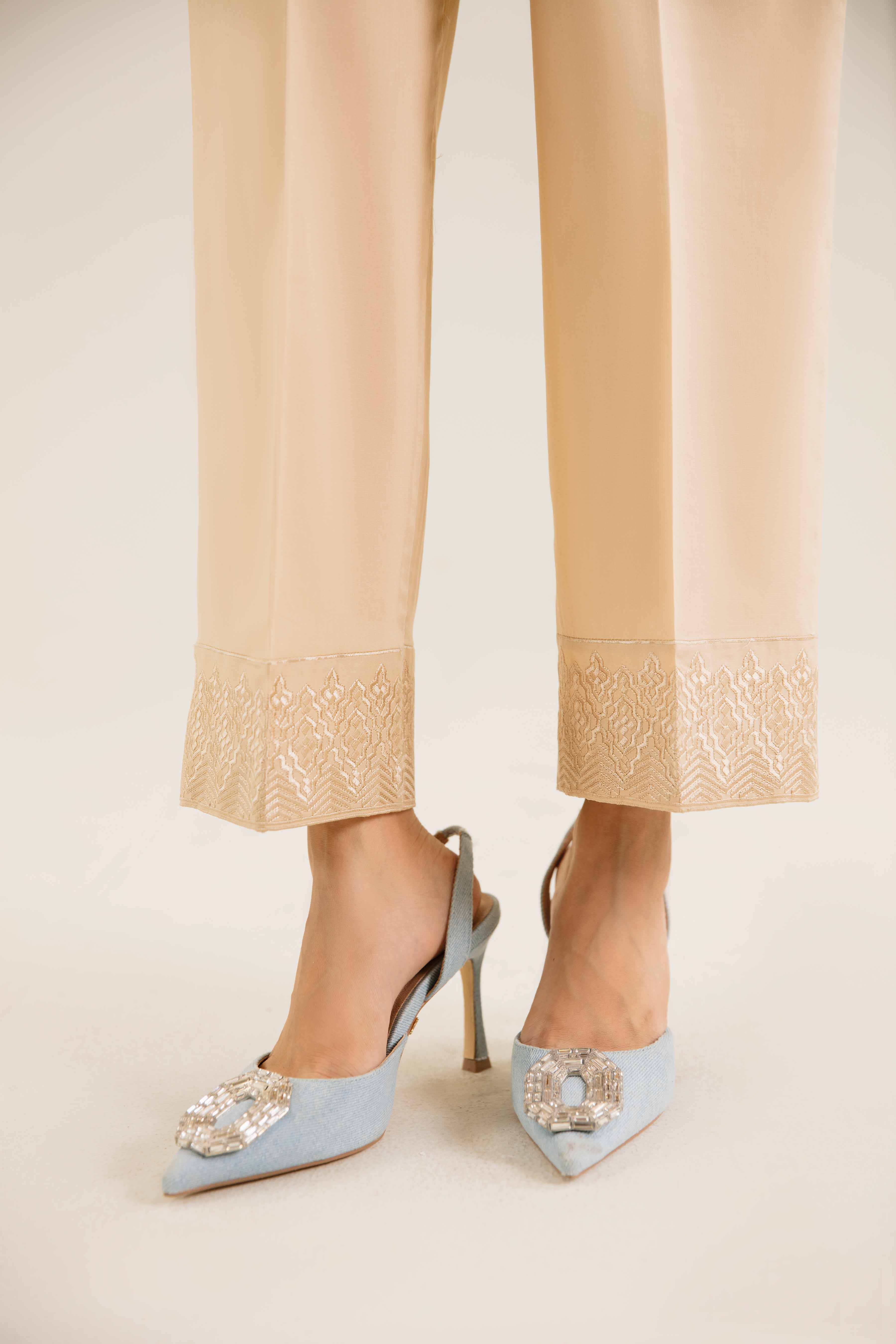 NishatUK - Beige Embroidered   Cambric 1-piece ready to wear Trouser