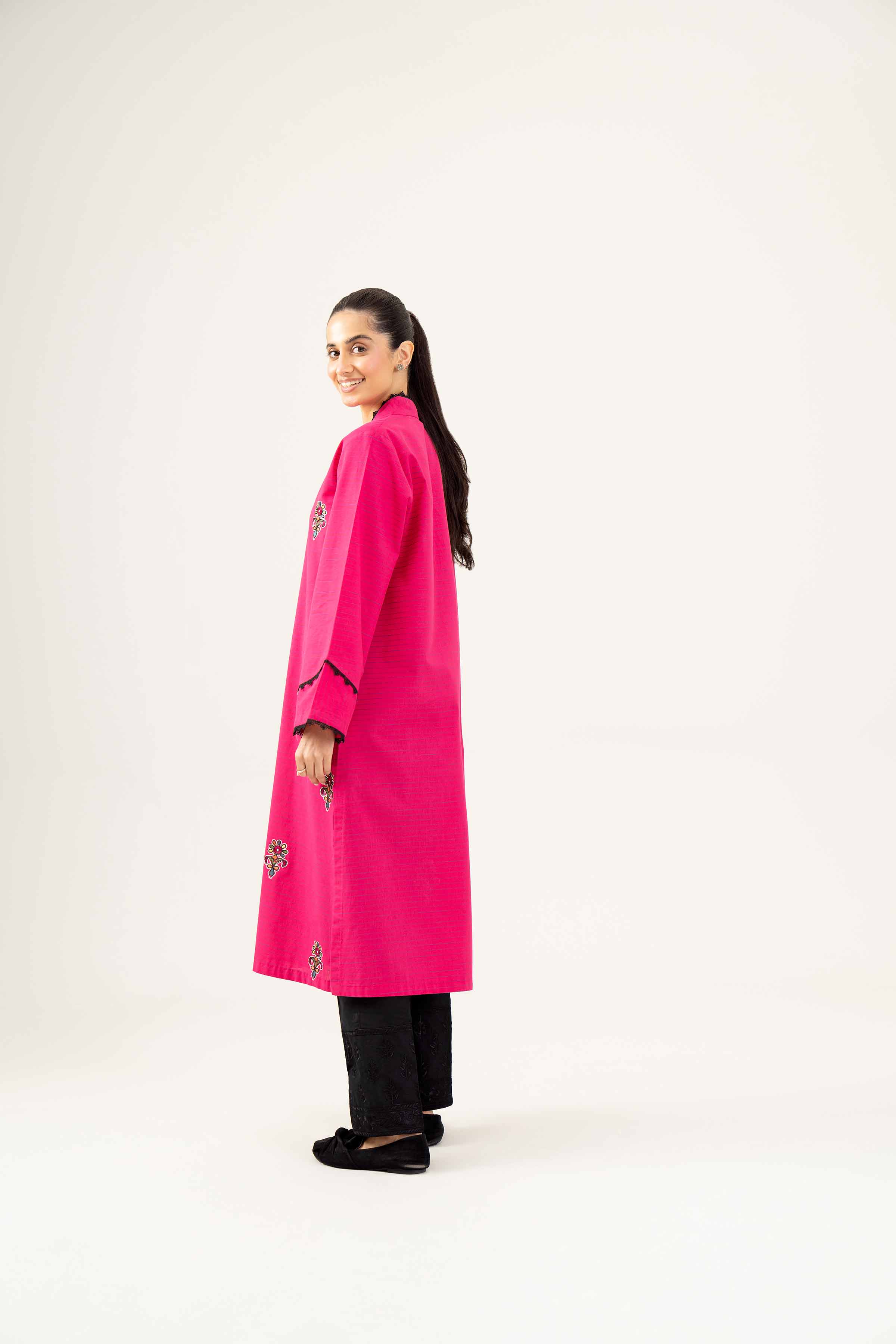 NishatUK - Pink Embroidered   Yarn Dyed 1-piece ready to wear Shirt