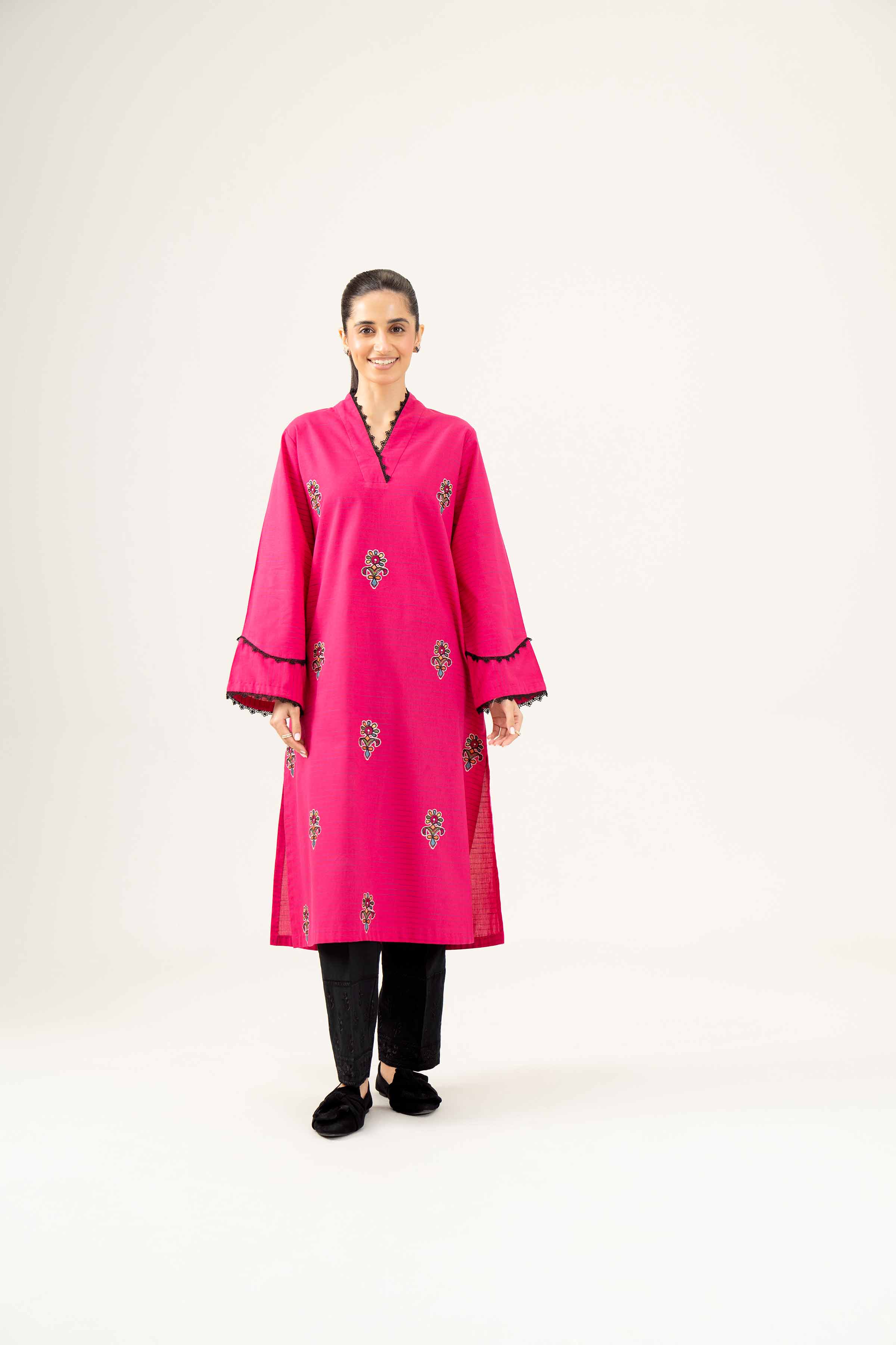 NishatUK - Pink Embroidered   Yarn Dyed 1-piece ready to wear Shirt