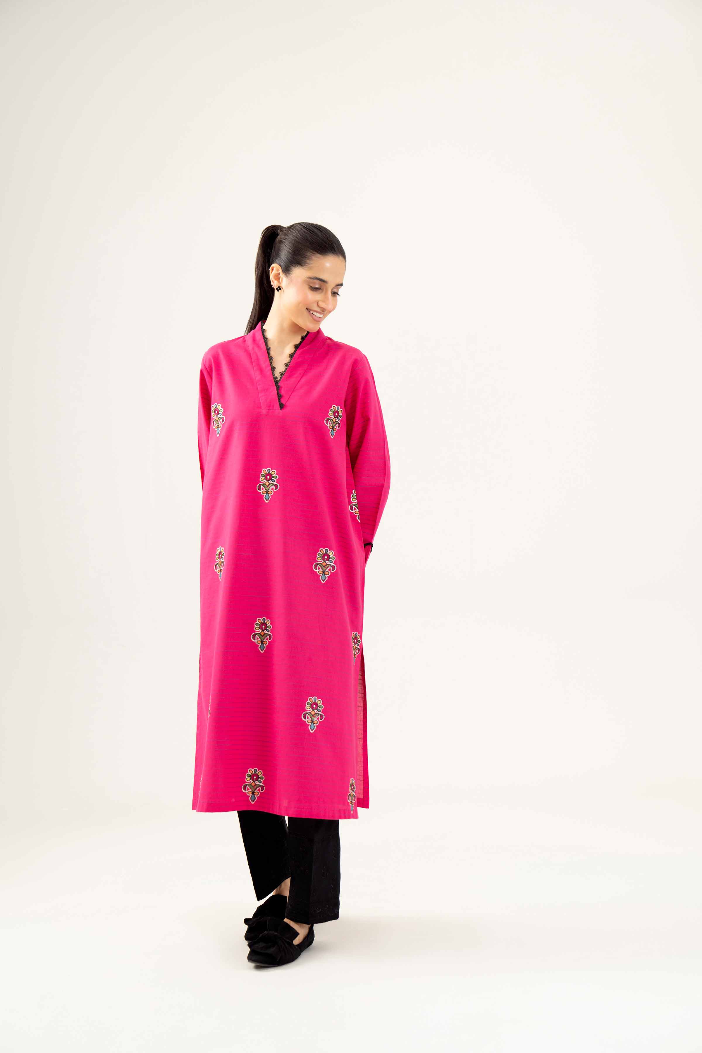 NishatUK - Pink Embroidered   Yarn Dyed 1-piece ready to wear Shirt