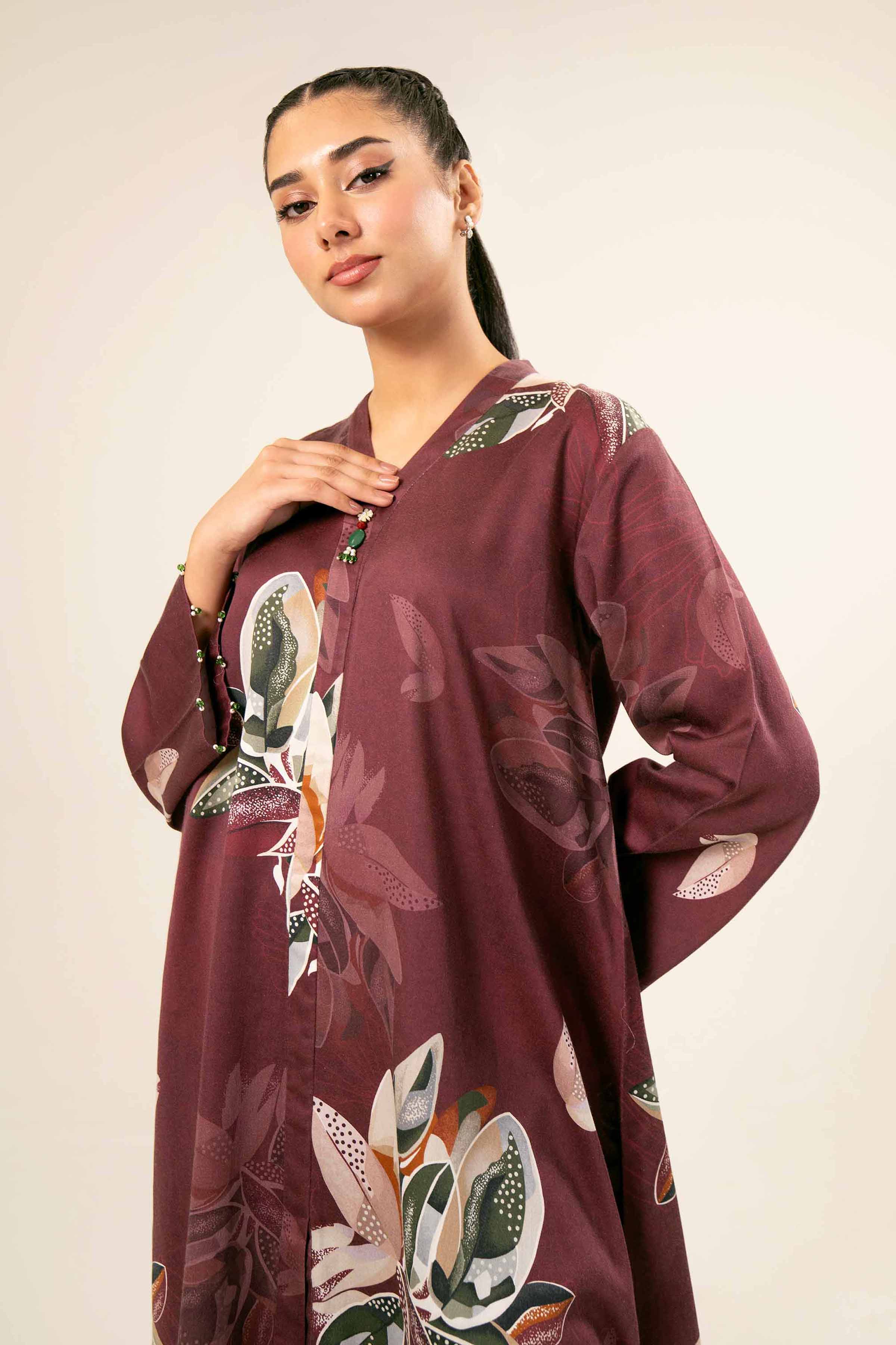 NishatUK - Brown Printed  Satin 2-piece ready to wear Dress