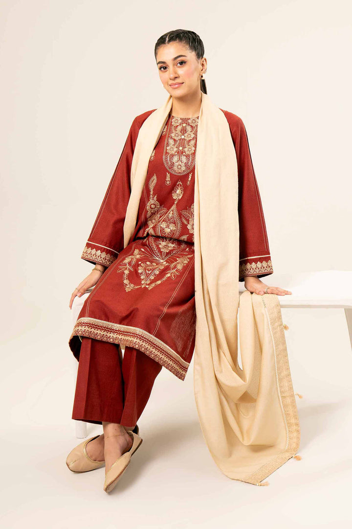 3 Piece Beige & Rust Karandi Suit