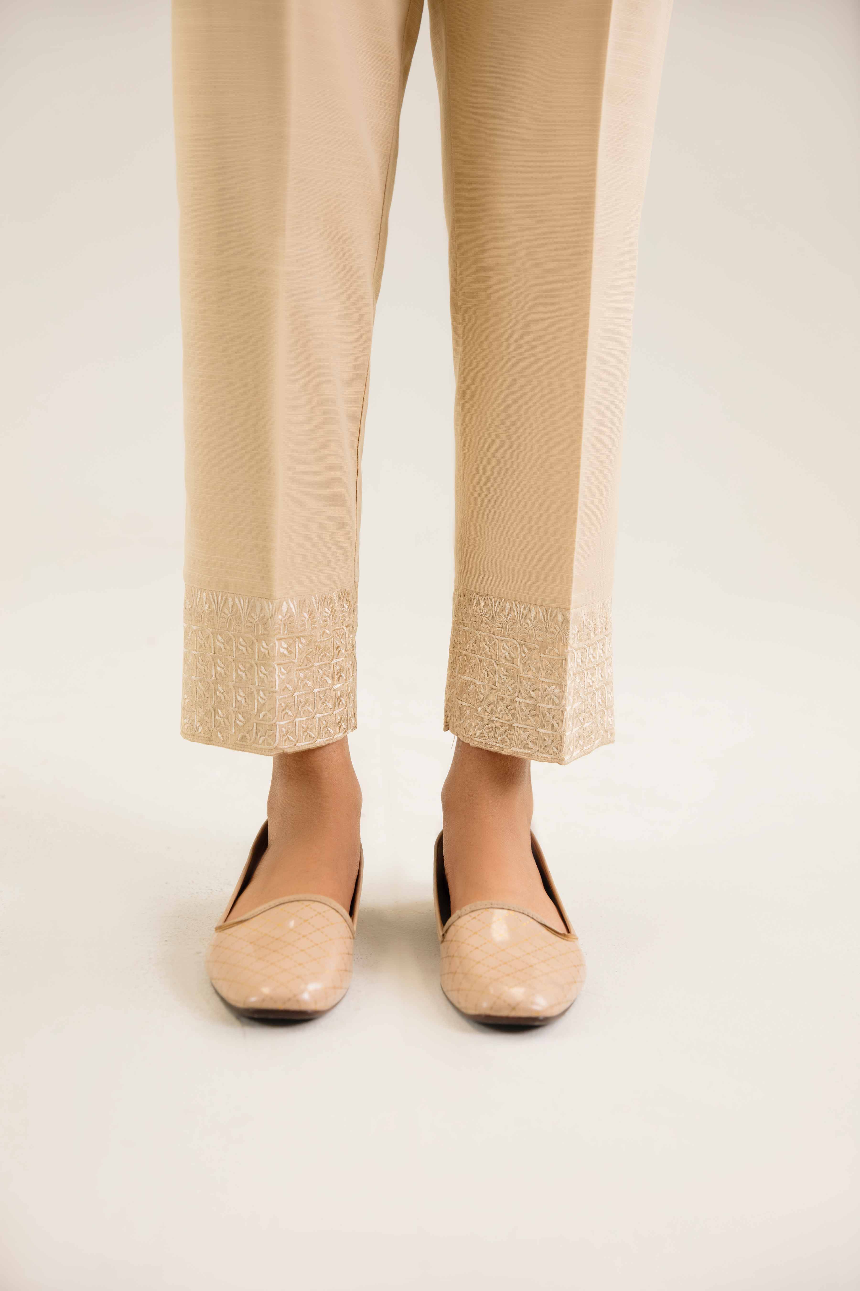 NishatUK - Beige Embroidered  Khaddar 1-piece ready to wear Trouser